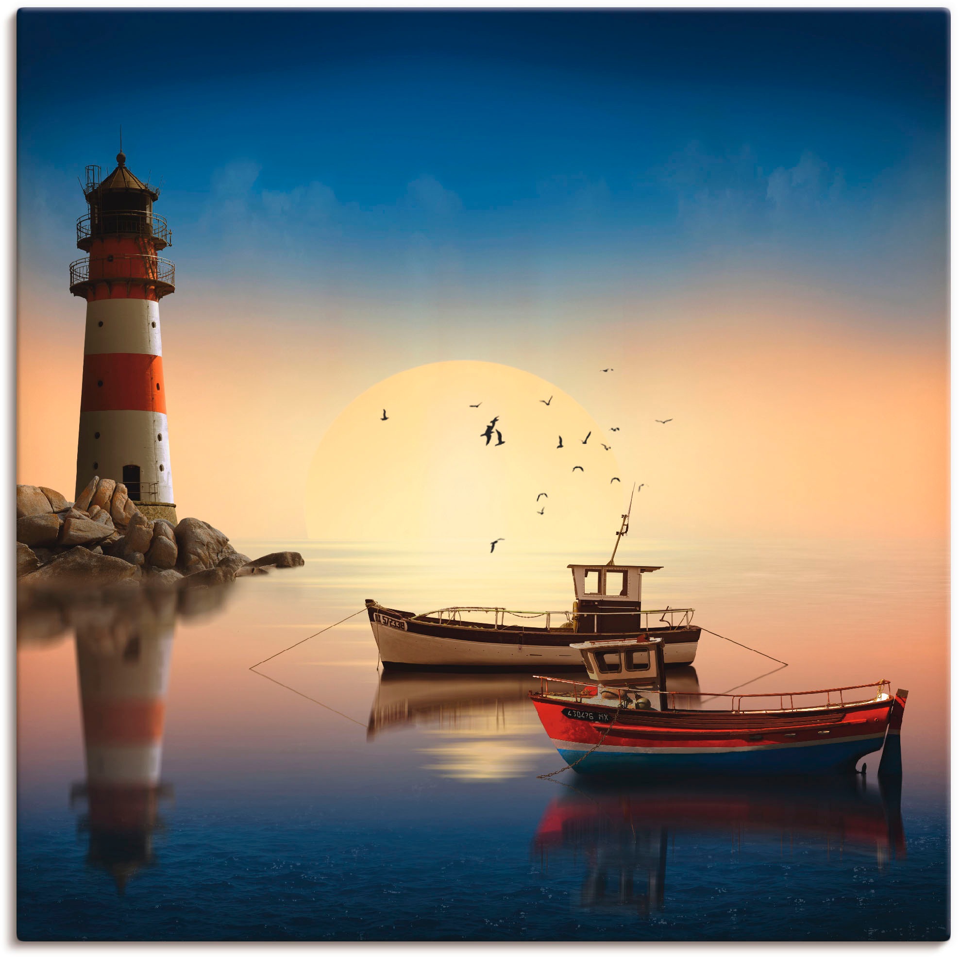 Image of Artland Wandbild »Kleiner Hafen mit Leuchtturm«, Gebäude, (1 St.), in vielen Grössen & Produktarten -Leinwandbild, Poster, Wandaufkleber / Wandtattoo auch für Badezimmer geeignet bei Ackermann Versand Schweiz