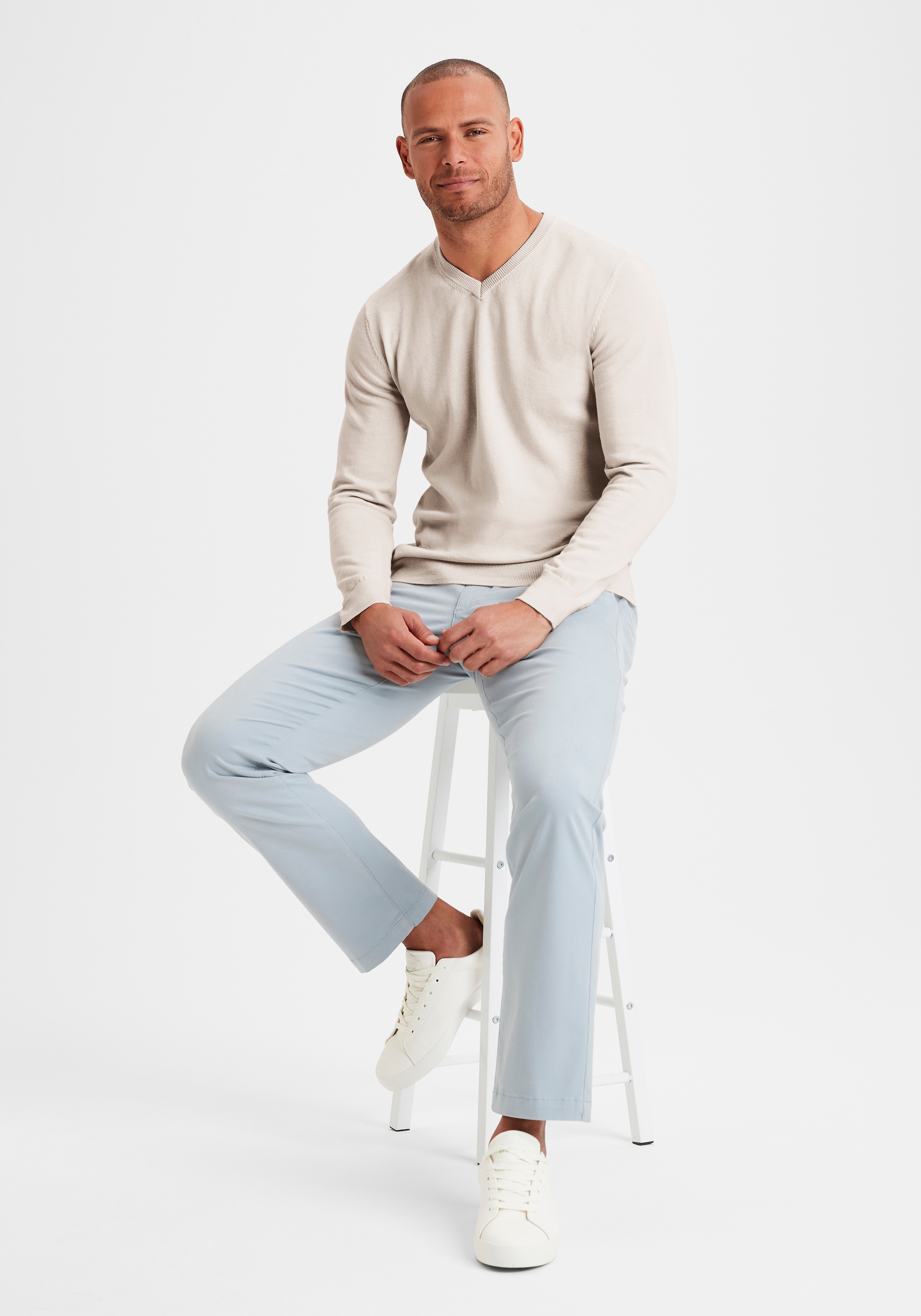 H.I.S Strickpullover mit V-Ausschnitt, Pullover aus Feinstrick, Baumwollmischung