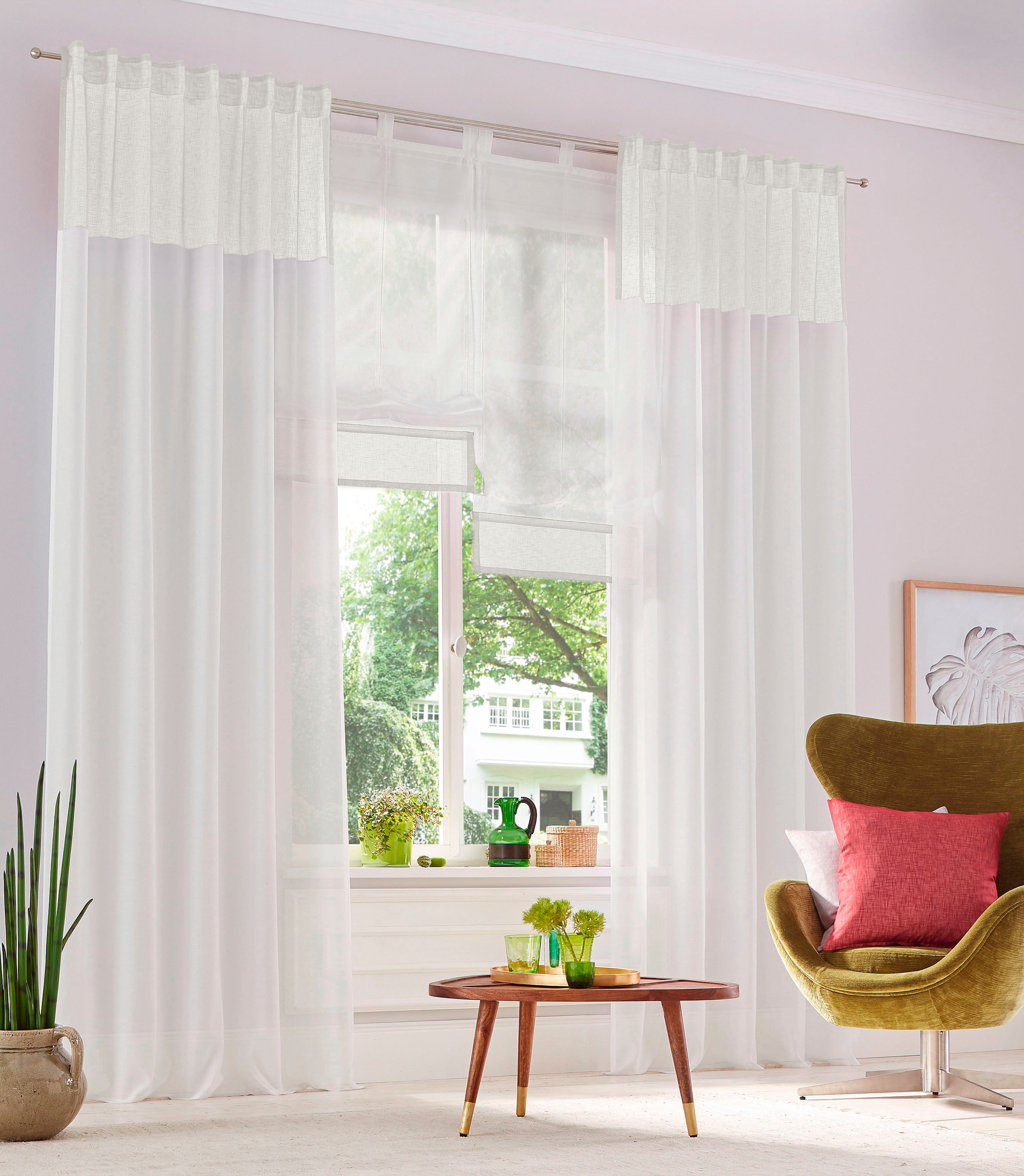 Image of Home affaire Gardine »Riga«, (2 St.), transparent, Leinen Optik in der Borte, HxB: 300x140 bei Ackermann Versand Schweiz