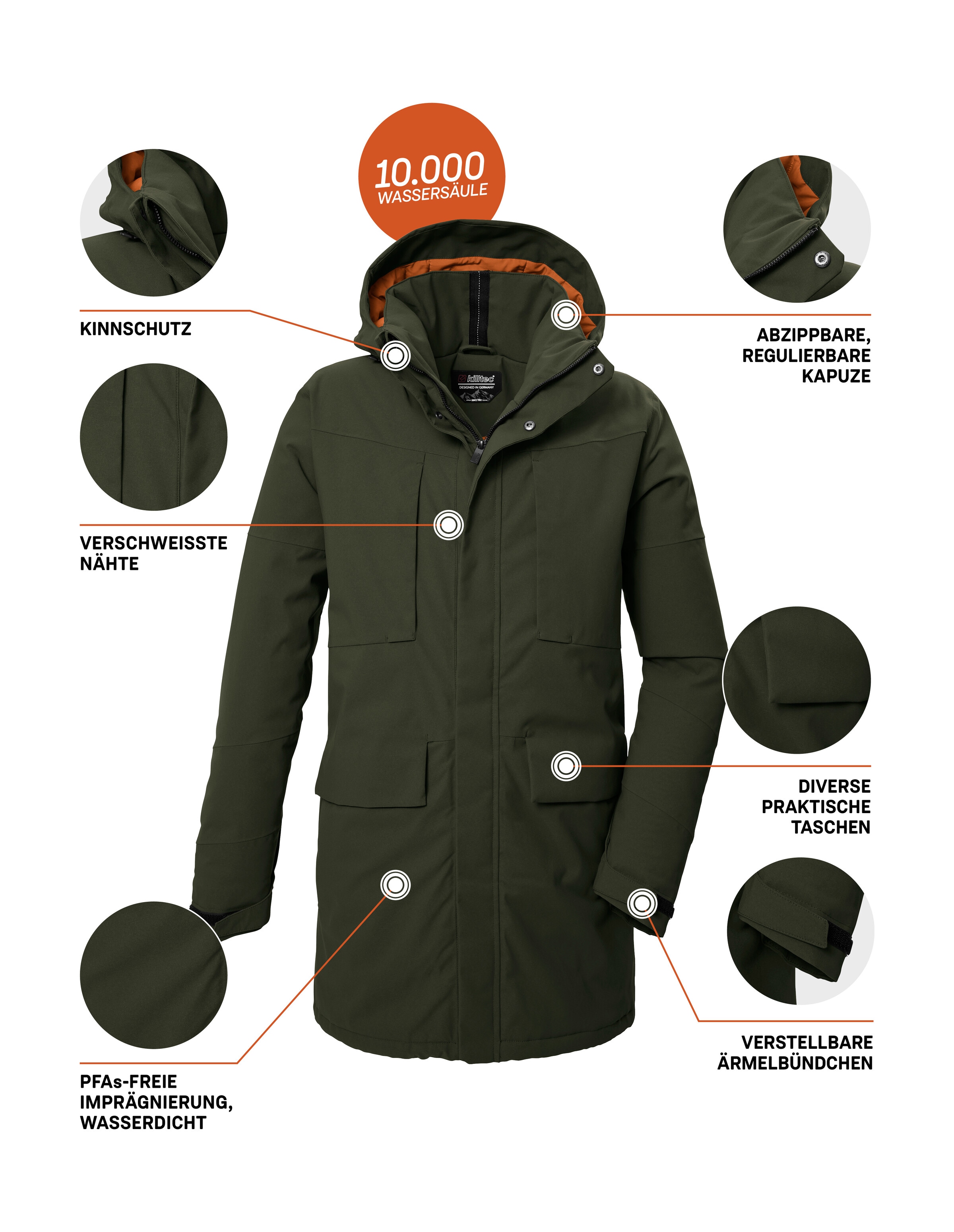 Killtec Parka »KOW 80 MN PRK«, Wasser- und winddichter Funktionsparka, atmungsaktiv, recycelt