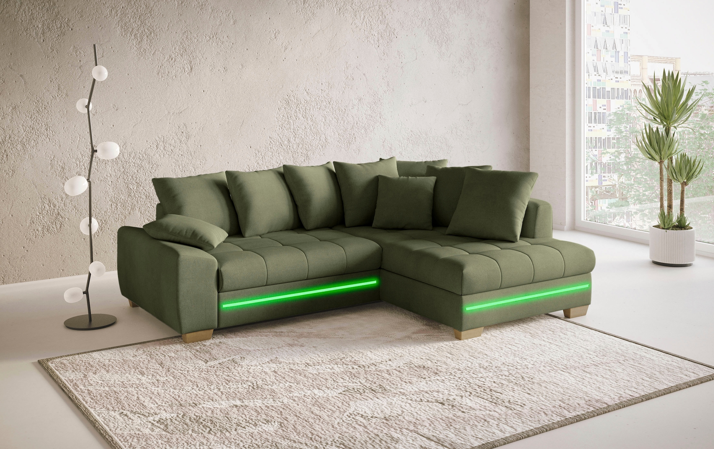Mr. Couch Ecksofa »Nikita II, L-Form« mit Kaltschaum, RGB-LED Beleuchtung, wahlweise mit Bett, Bettkasten