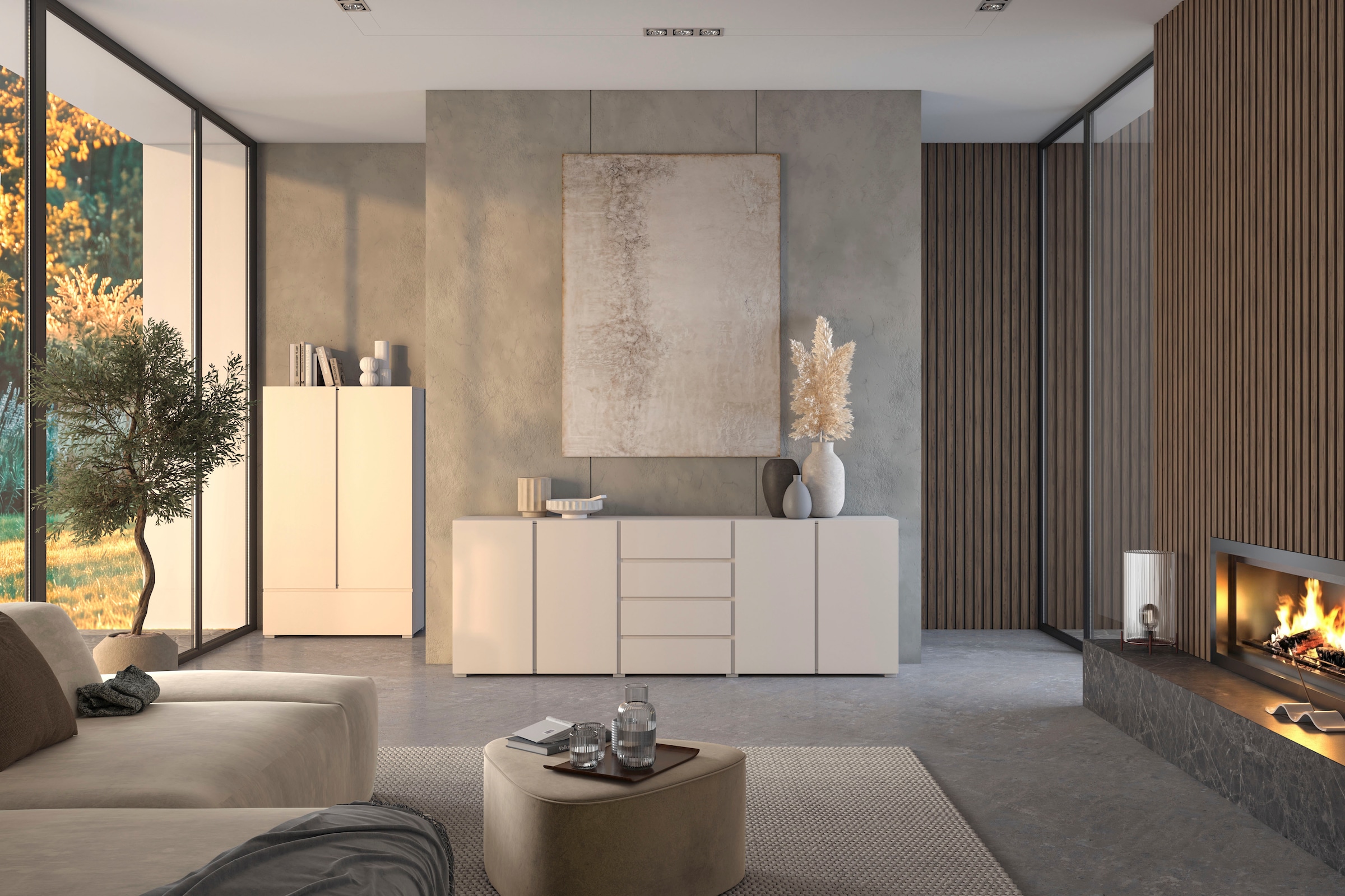 GOODproduct Sideboard »Metric,Breite 222 cm, grifflose Kommode 4 Türen/4 Schubkästen« Schubladenschrank mit viel Stauraum, Einlegeböden verstellbar