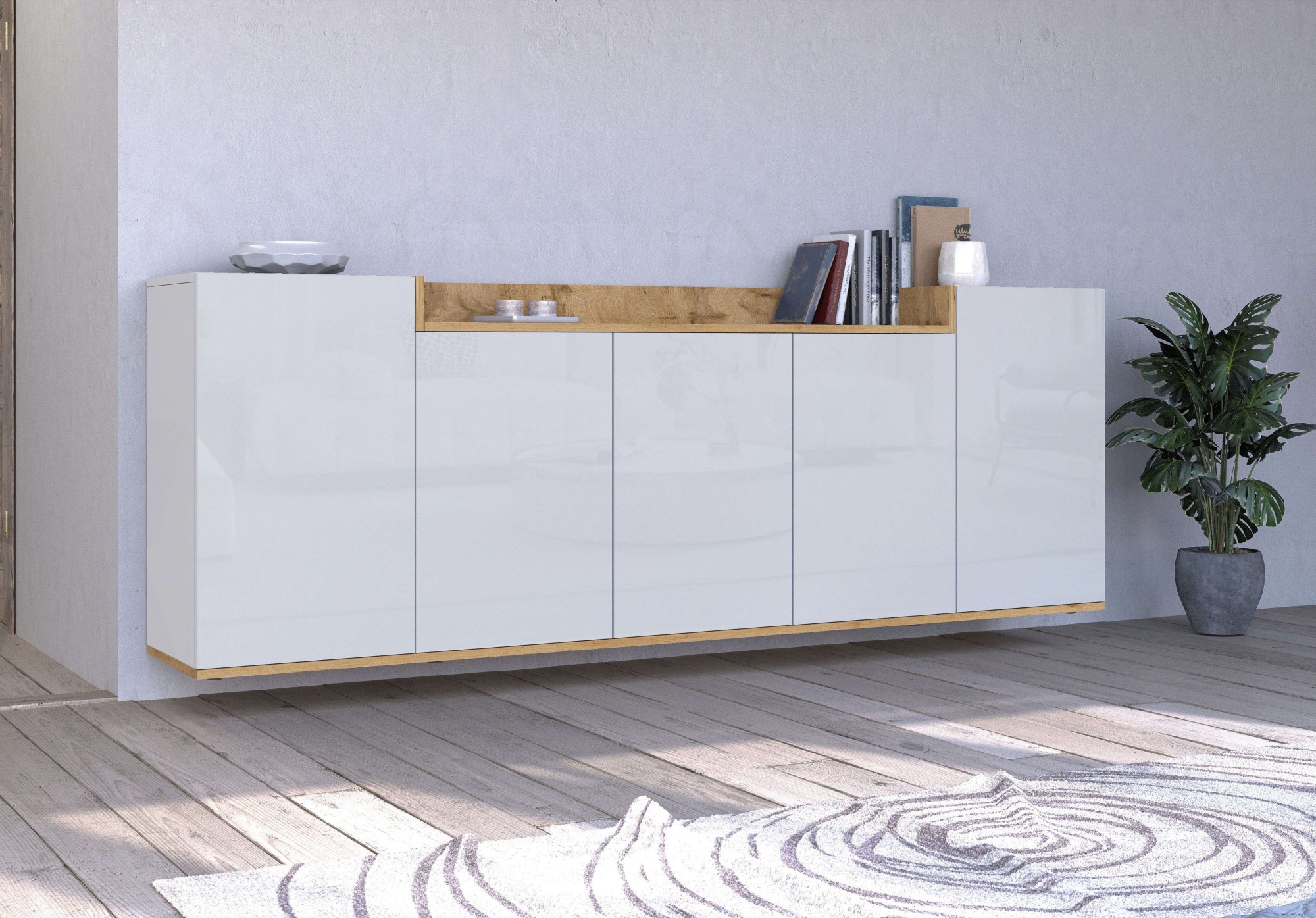 GOODproduct Sideboard »BOLSENA, Kommode, Schrank,Lowboard mit 8 Fächer und offenes Ablagefach« 1 Stk. tlg. Breite 200 cm,stehend/hängend,Fronten Hochglanz lackiert,Made in Italy
