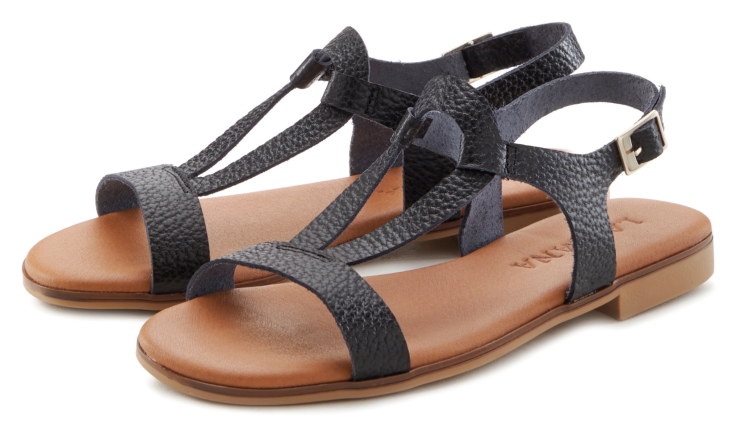 LASCANA Sandale »Sommerschuh«, Sandalette, Sommerschuh aus hochwertigem Leder im Metallic-Look