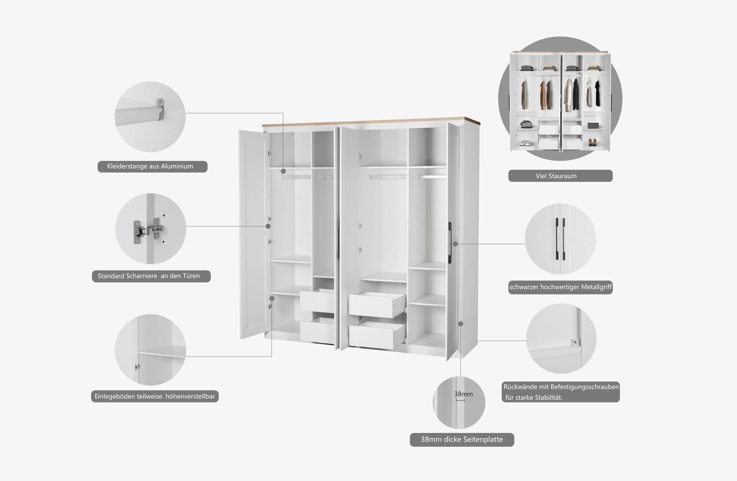 GOODproduct Kleiderschrank »Büsum Schlafzimmer Schrank Otto´s Choice« stabile robuste Bauweise mit optimaler Aufteilung,  Schlafzimmerschrank Landhaus Design Garderobe Schrank Bestseller