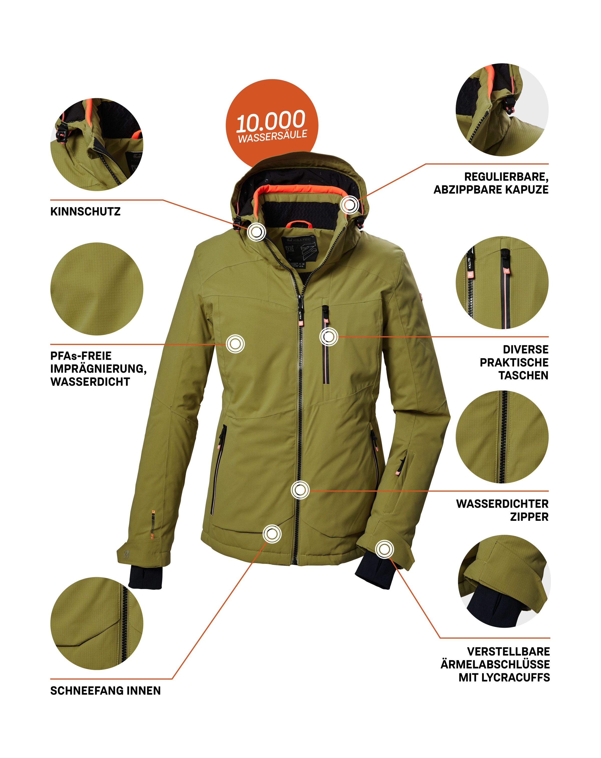 Killtec Veste de ski »KSW 36 WMN SKI JCKT« veste femme imperméable avec capuche amovible et pare-neige