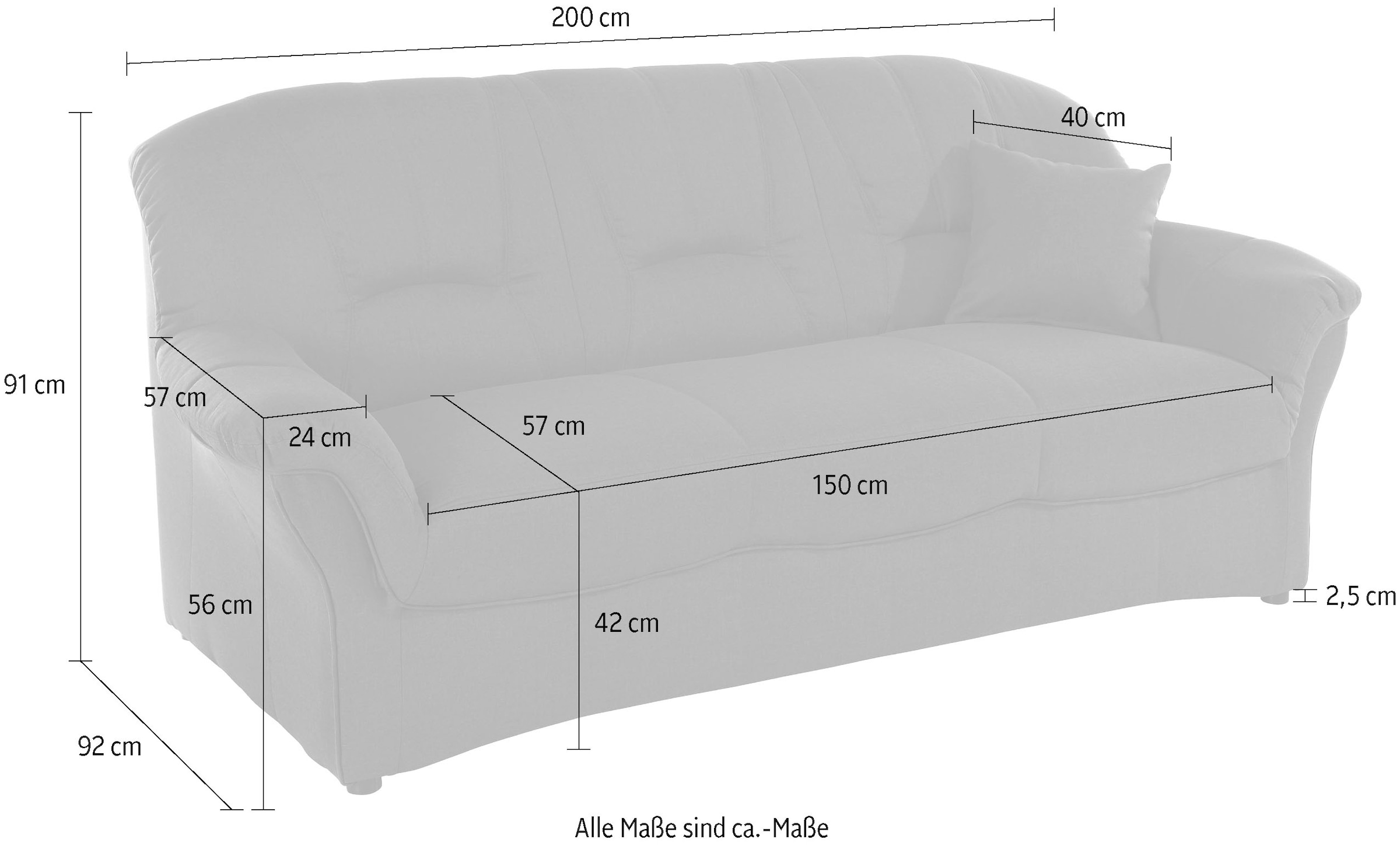 DOMO collection 3-Sitzer »Bahia Sitzbelastung 140 kg«, inklusive Federkern