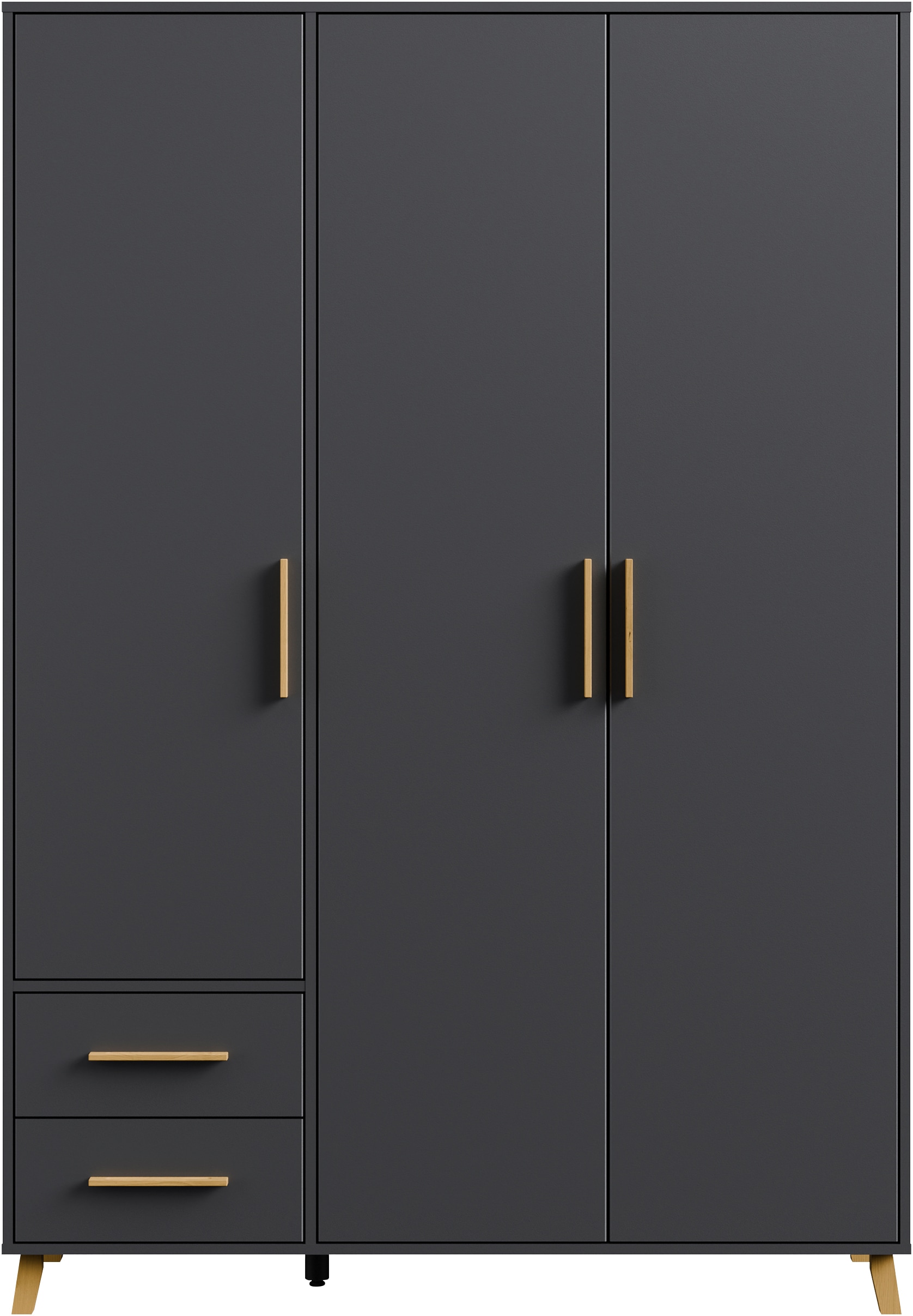 rauch Drehtürenschrank »Kleiderschrank Schrank Garderobe SHINJO Breiten 93/140/187 cm« in 3 verschiedenen Ausstattungen BASIC/CLASSIC/PREMIUM,  Griffe und Füsse aus Massivholz mit 2 Schubladen MADE IN GERMANY