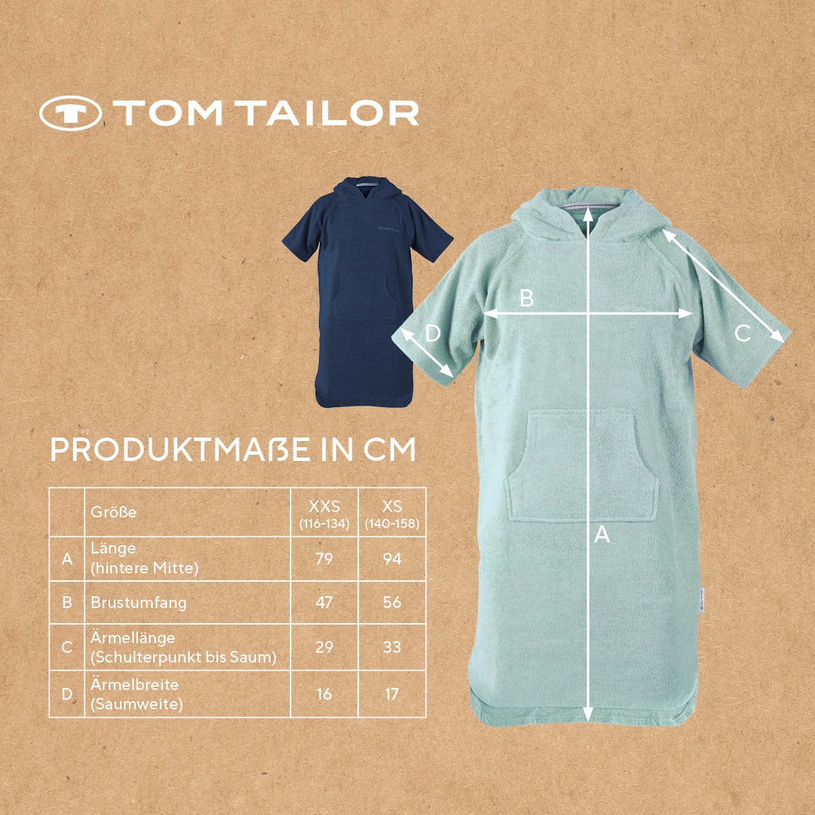 TOM TAILOR HOME Poncho de bain »Surfponcho COLOR BATH« 1 cuis avec cordon, sac banane, très absorbant, coton, aussi en tailles enfants