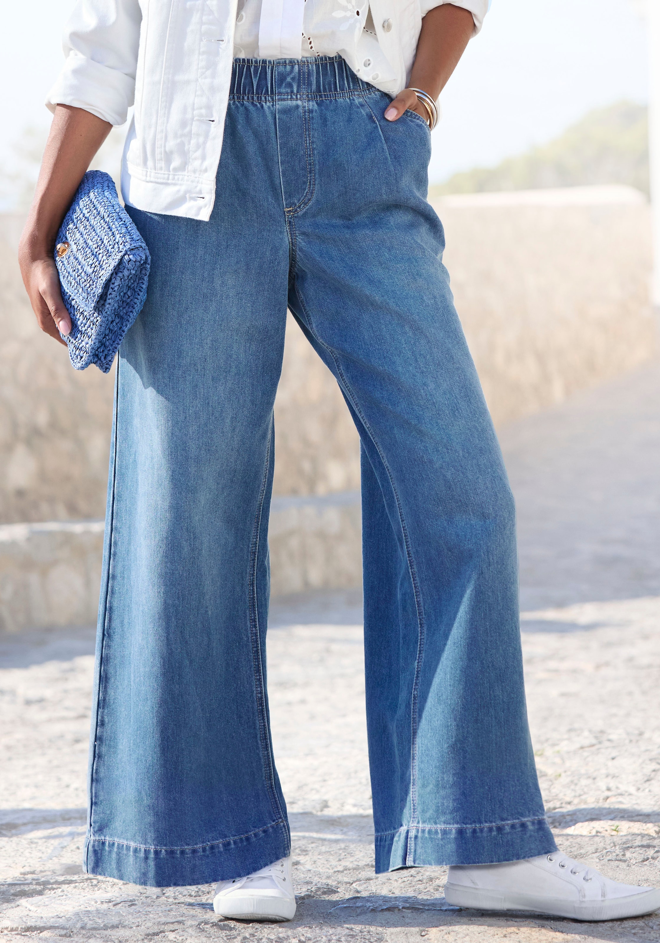 Image of Buffalo Schlupfhose mit Kontrastnähten, modische Jeans, weites Bein