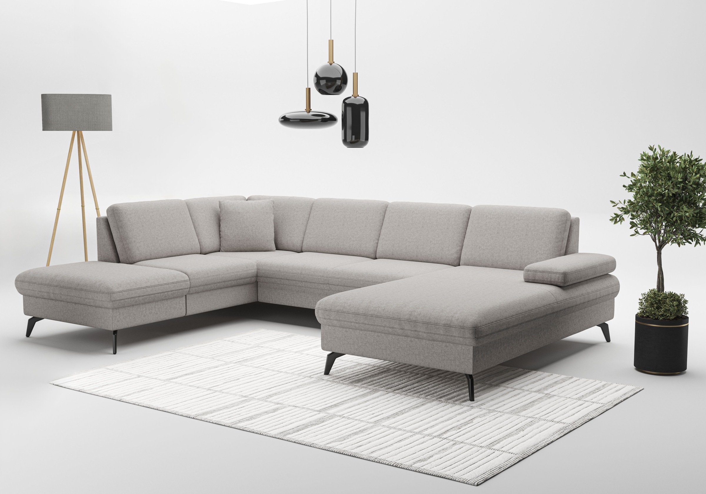 sit&more Wohnlandschaft "Morris Jubi U-Form, B: 300 cm, Armteilverstellung" optional mit Bettfunktion, 1 Zierkissen, komfortable Sitzhöhe 44 cm
