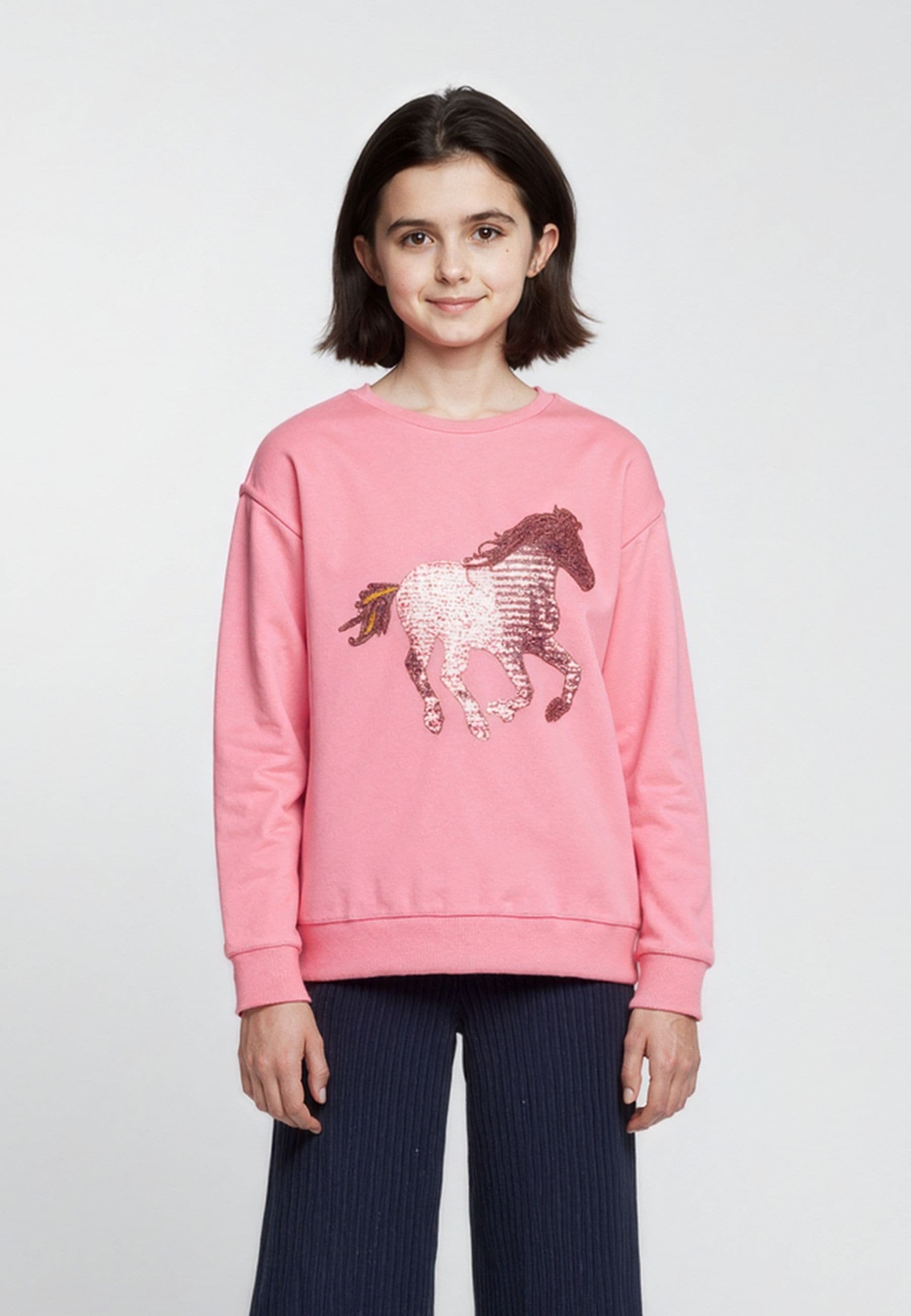 Image of Blue Seven Sweatshirt, mit hochwertigem Pferdemotiv mit Pailletten