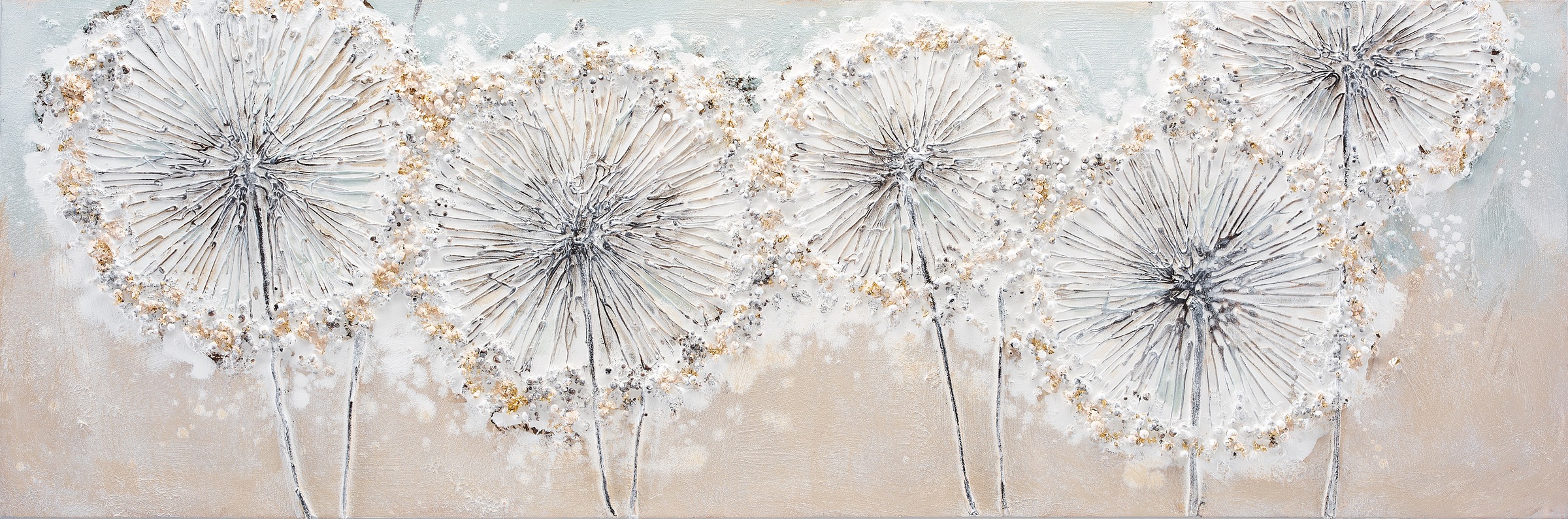 Image of Bönninghoff Ölgemälde "handarbeit PUSTEBLUMEN 40x120 cm – Wandbild Kunst Deko" Blumen 1 Stk. tlg. handgefertigt, jedes Bild ein Unikat