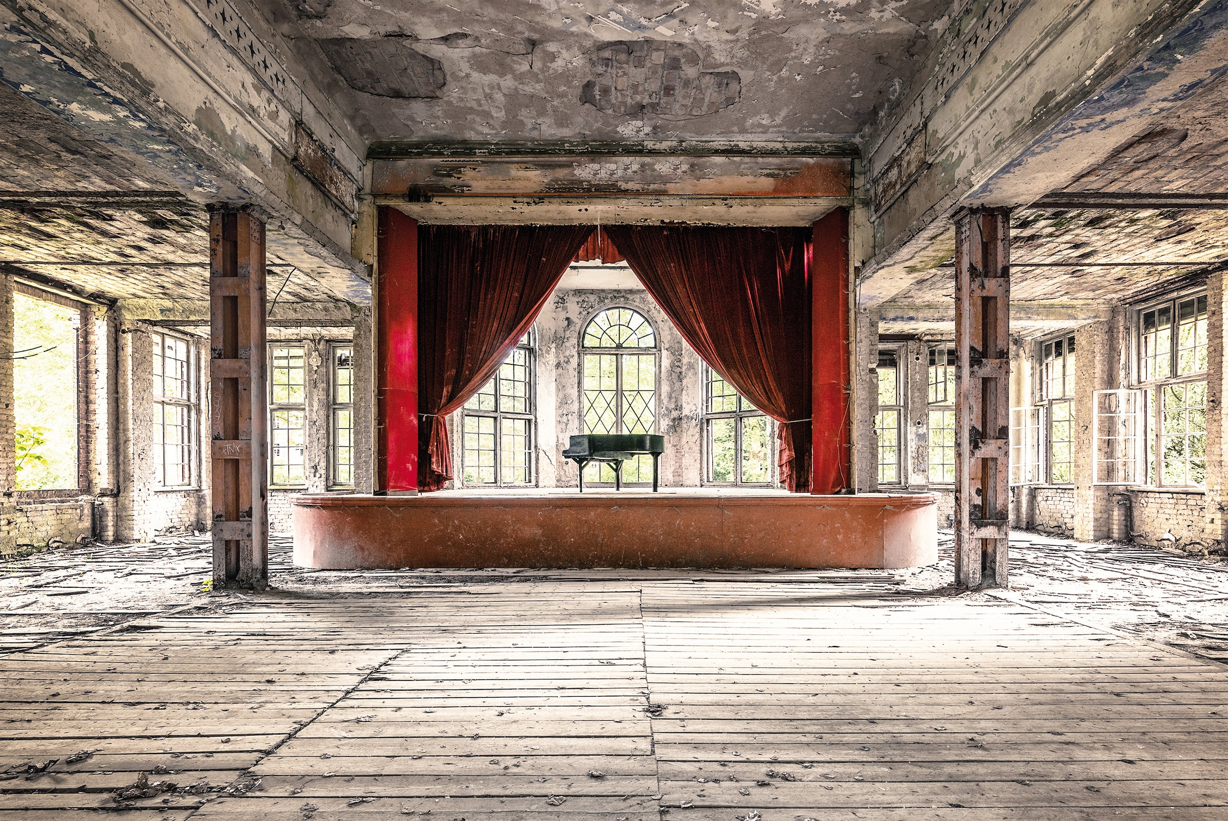 Image of Bönninghoff Leinwandbild "Wandbild LOST PLACE KLAVIER 60x90 cm – Leinwandbild Keilrahmen Deko" Fenster & Türen Gebäude Innenarchitektur 1 Stk. tlg. auf Keilrahmen gespannt