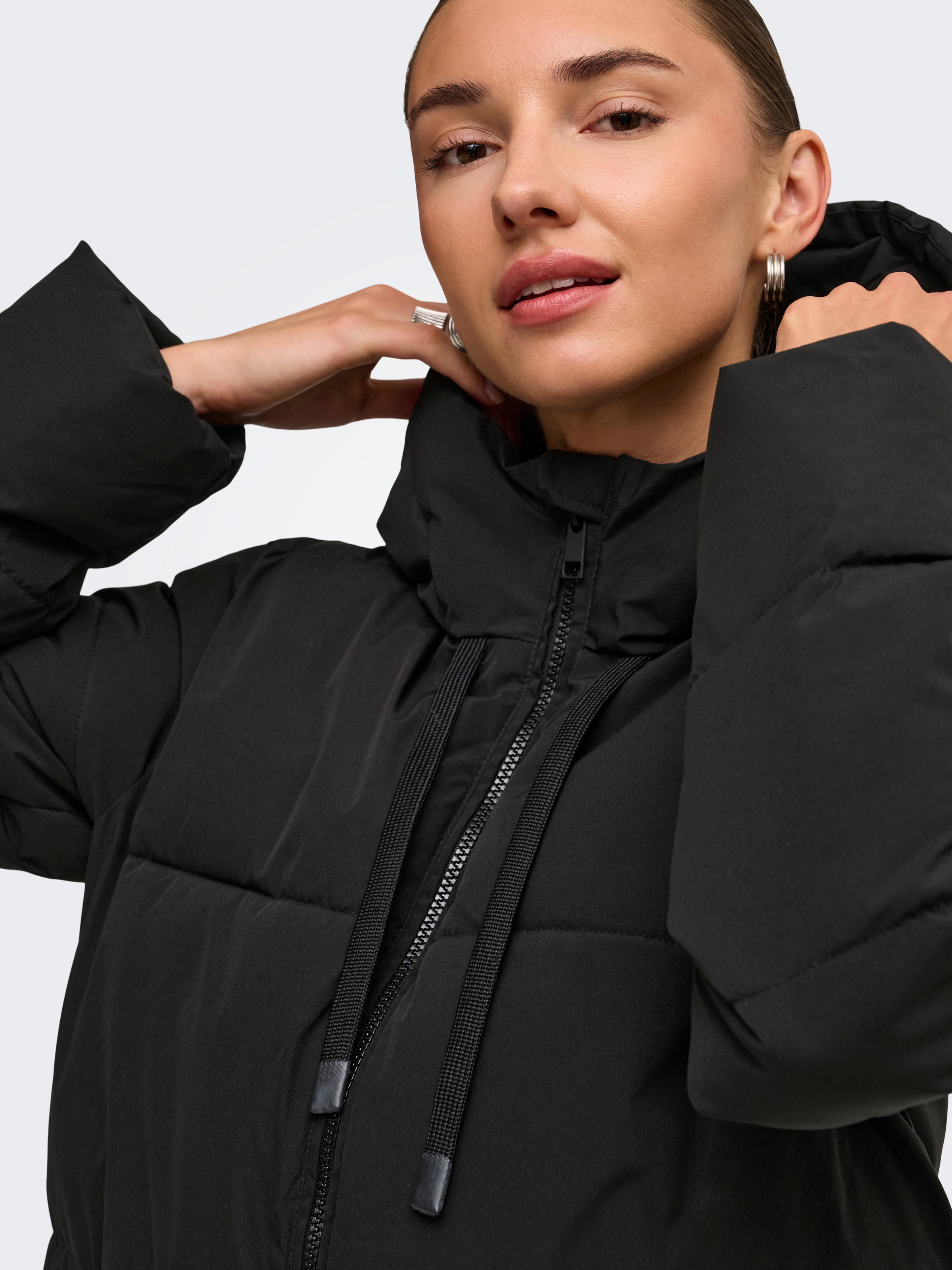 JDY Steppmantel »JDYBLAIR LONG HOOD PUFFER OTW SIJ« Kunstfaser, Kapuze mit Kordelzug