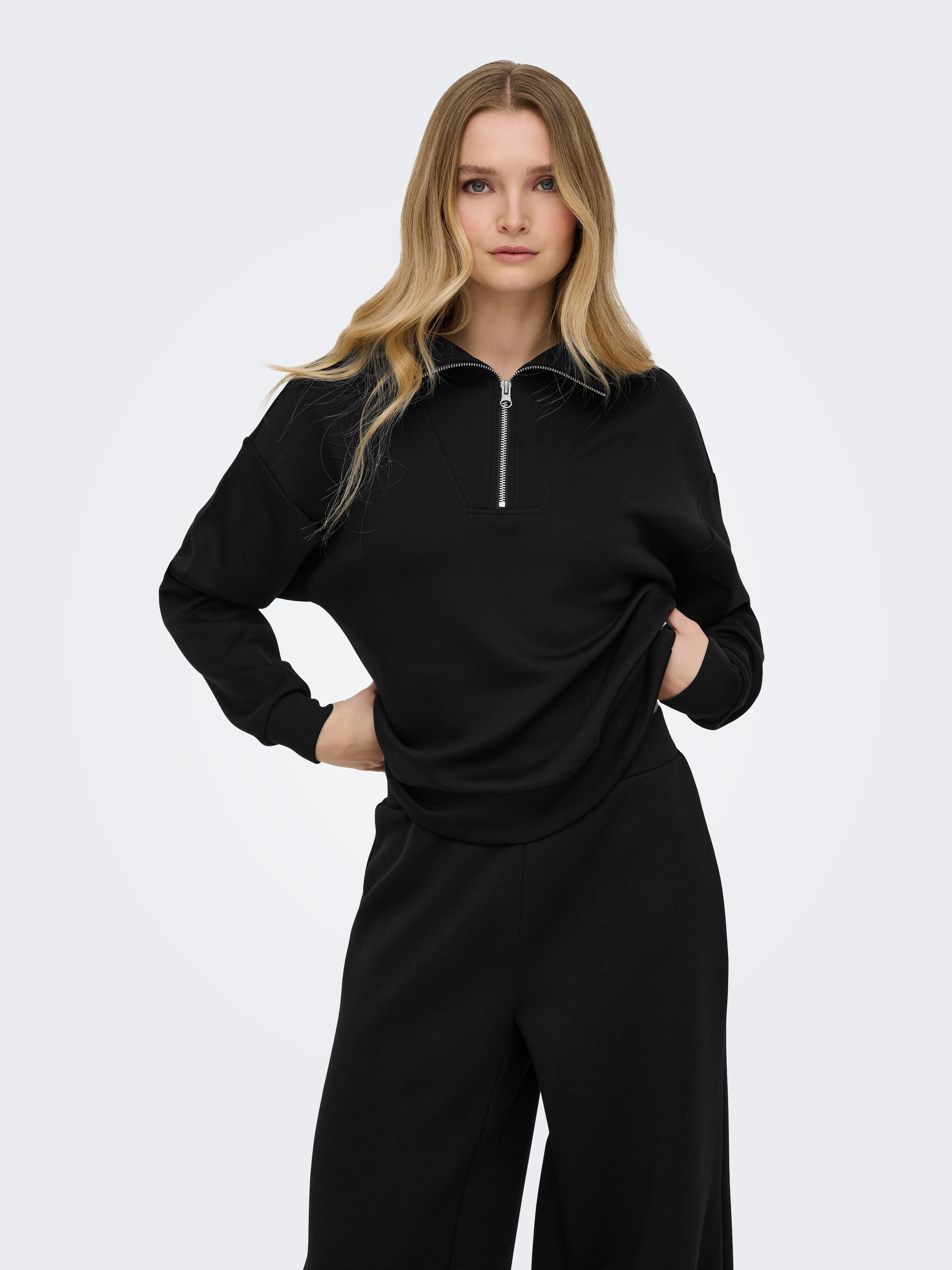 ONLY Play Sweater »ONPLOUNGE HN LS HZ DS SWT NOOS«, Materialmix, loose fit
