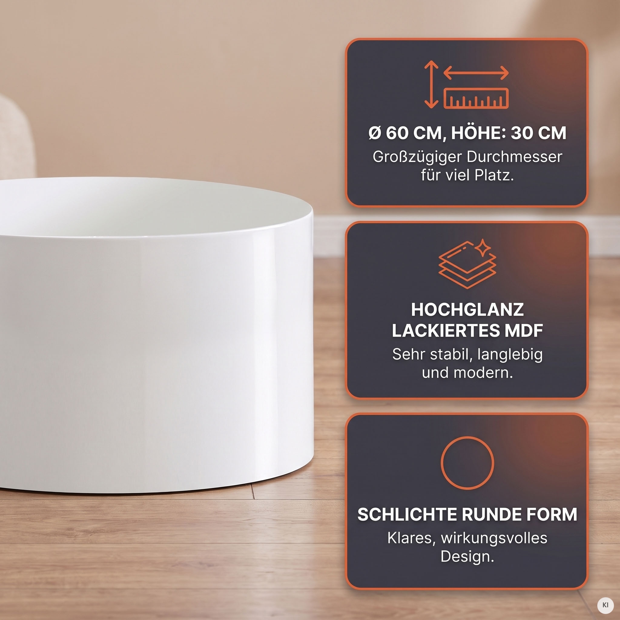 SalesFever Table basse »Design-Couchtisch Hochglanz weiss, Ø 60 cm« Table basse moderne en bois laqué brillant