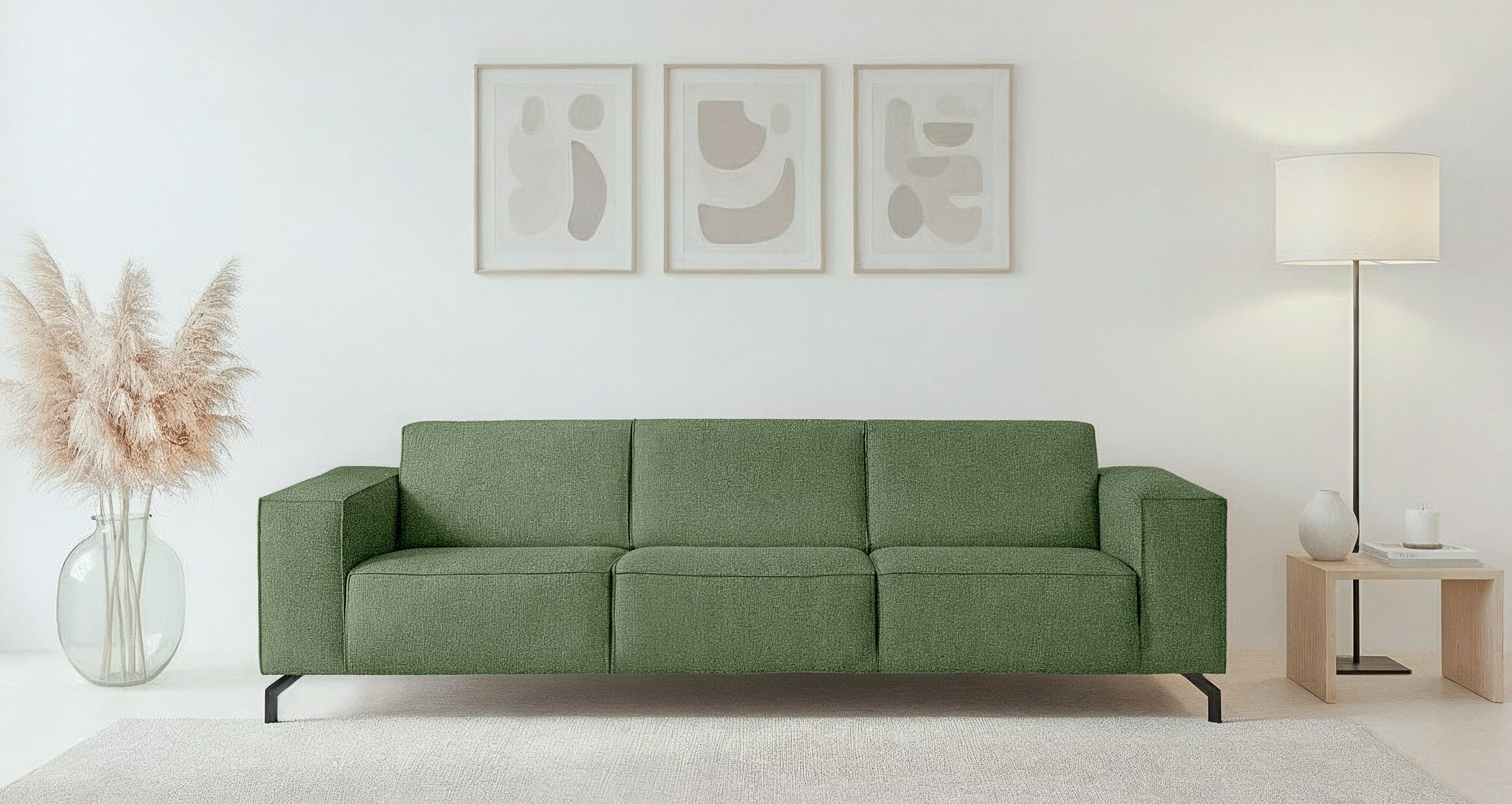 Home affaire 3-Sitzer »Lorcan 257 cm, weiches Sitzgefühl« mit schwarzen Metallfüssen, Lederoptik und in weichem Strukturstoff