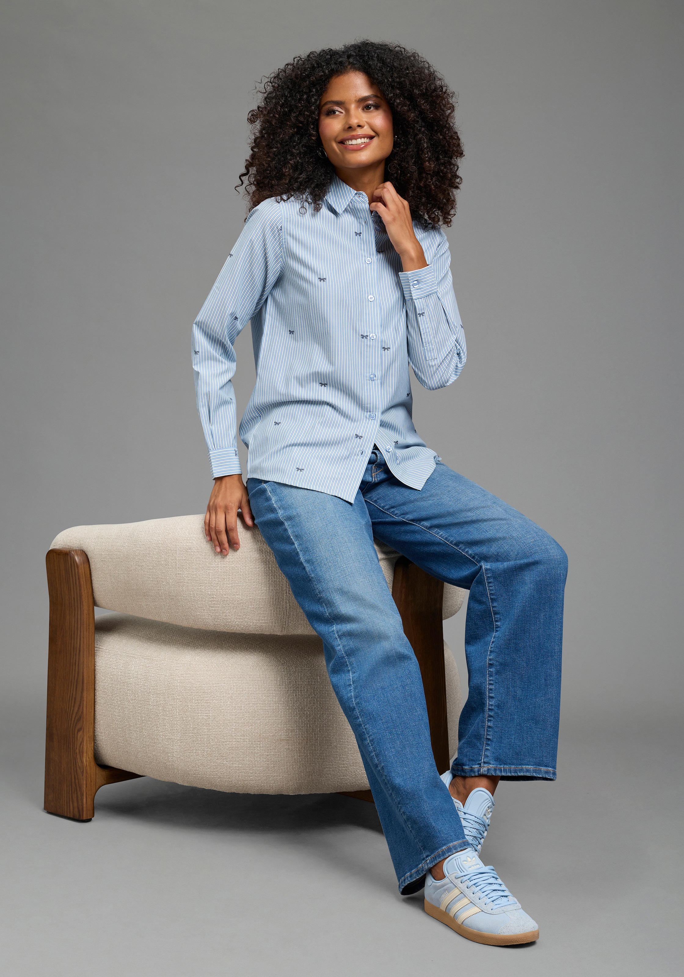 Laura Scott Blouse chemise manches longues, avec poignet à 1 bouton, aspect imprimé