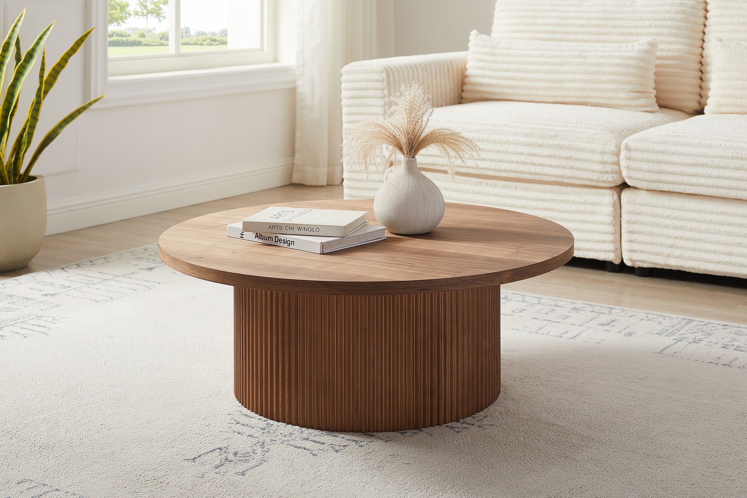 SalesFever Couchtisch "mit Massivholz-Lamellen, Ø 85 cm" 1 Stk. tlg. Moderner Wohnzimmertisch aus Holz in natürlichem Look