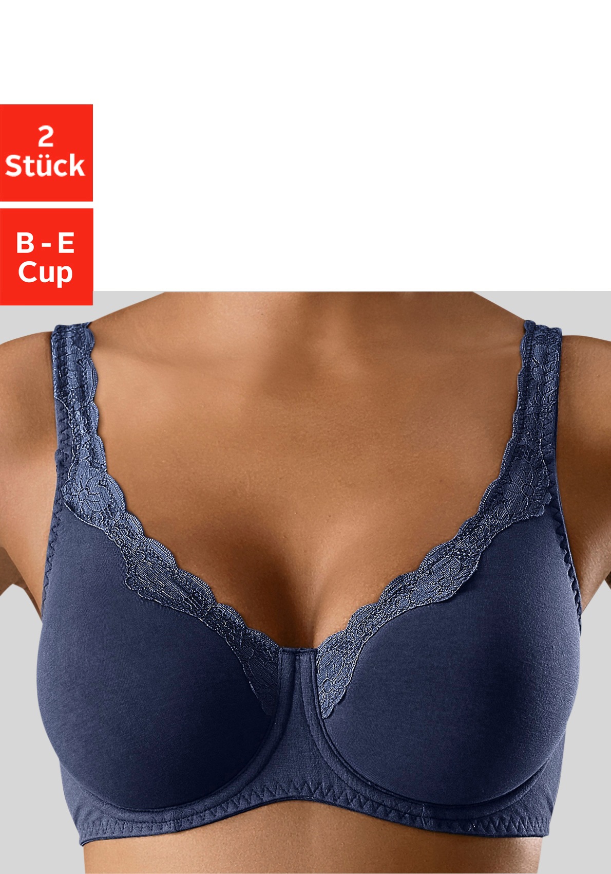 Image of petite fleur Bügel-BH, (2 Stück), aus Baumwolle mit Spitzenkante und breiteren Trägern, Basic Dessous bei Ackermann Versand Schweiz