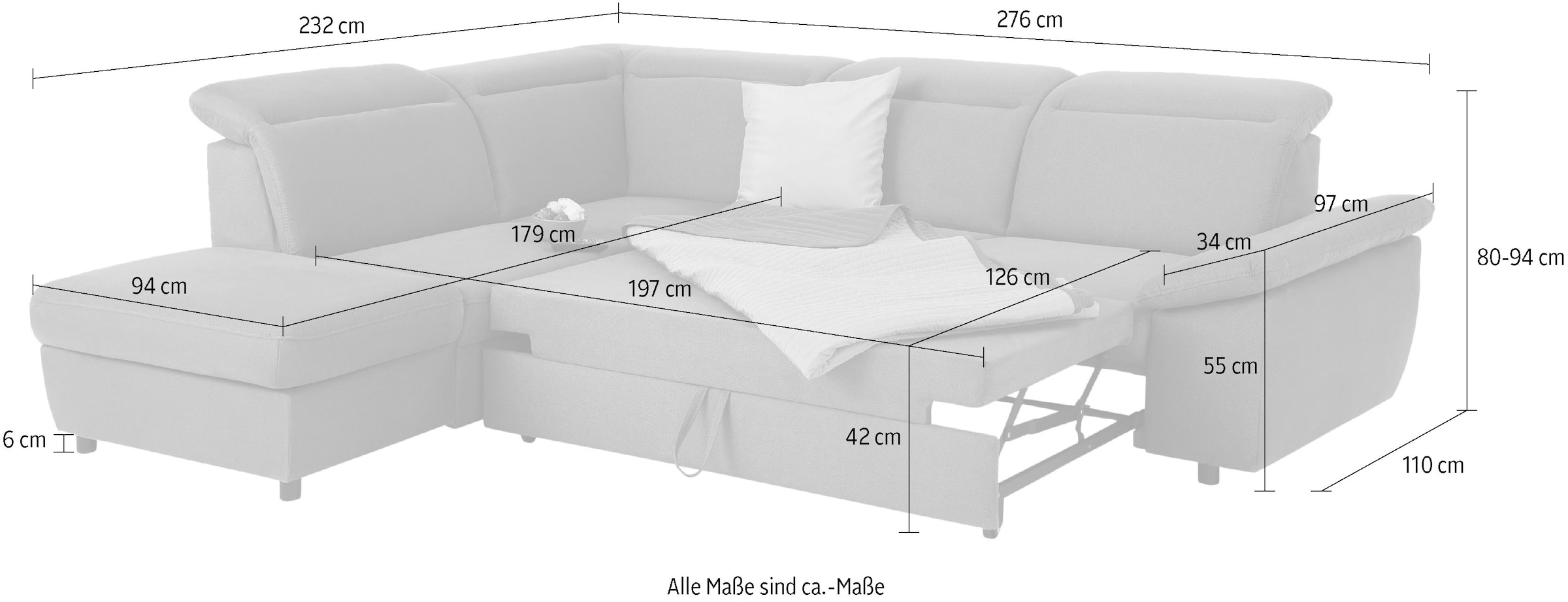 Home affaire Ecksofa »Mauritius L-Form«, mit Ottomane, mit Kopfteil- und Armlehnverstellung