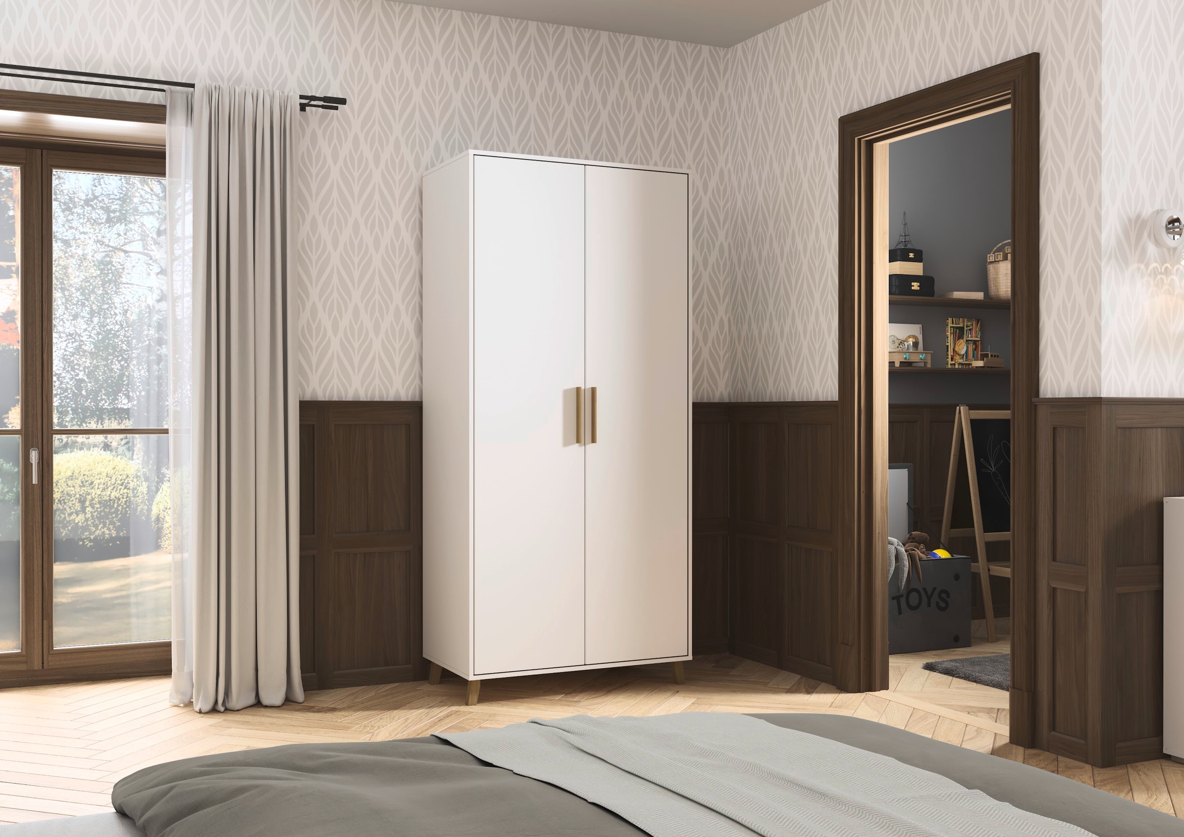 rauch Kleiderschrank »Drehtürenschrank Schrank Garderobe SHINJO Breiten 93/140/187 cm« in 3 verschiedenen Ausstattungen BASIC/CLASSIC/PREMIUM,  Griffe und Füsse aus Massivholz, viel Stauraum MADE IN GERMANY