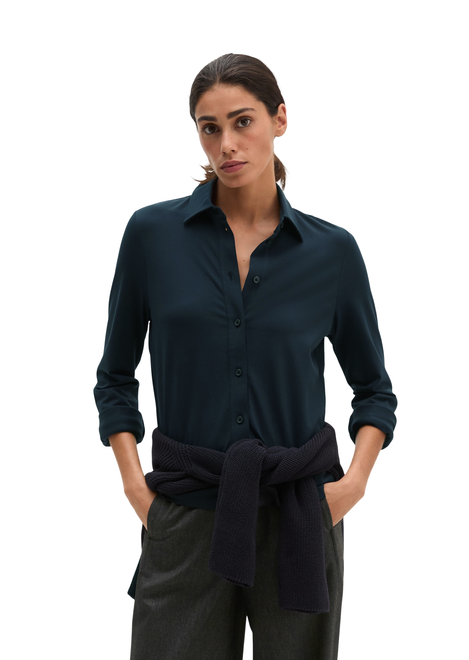 Image of Marc OPolo Hemdbluse aus Stretch-Baumwolle mit Paper-Finish