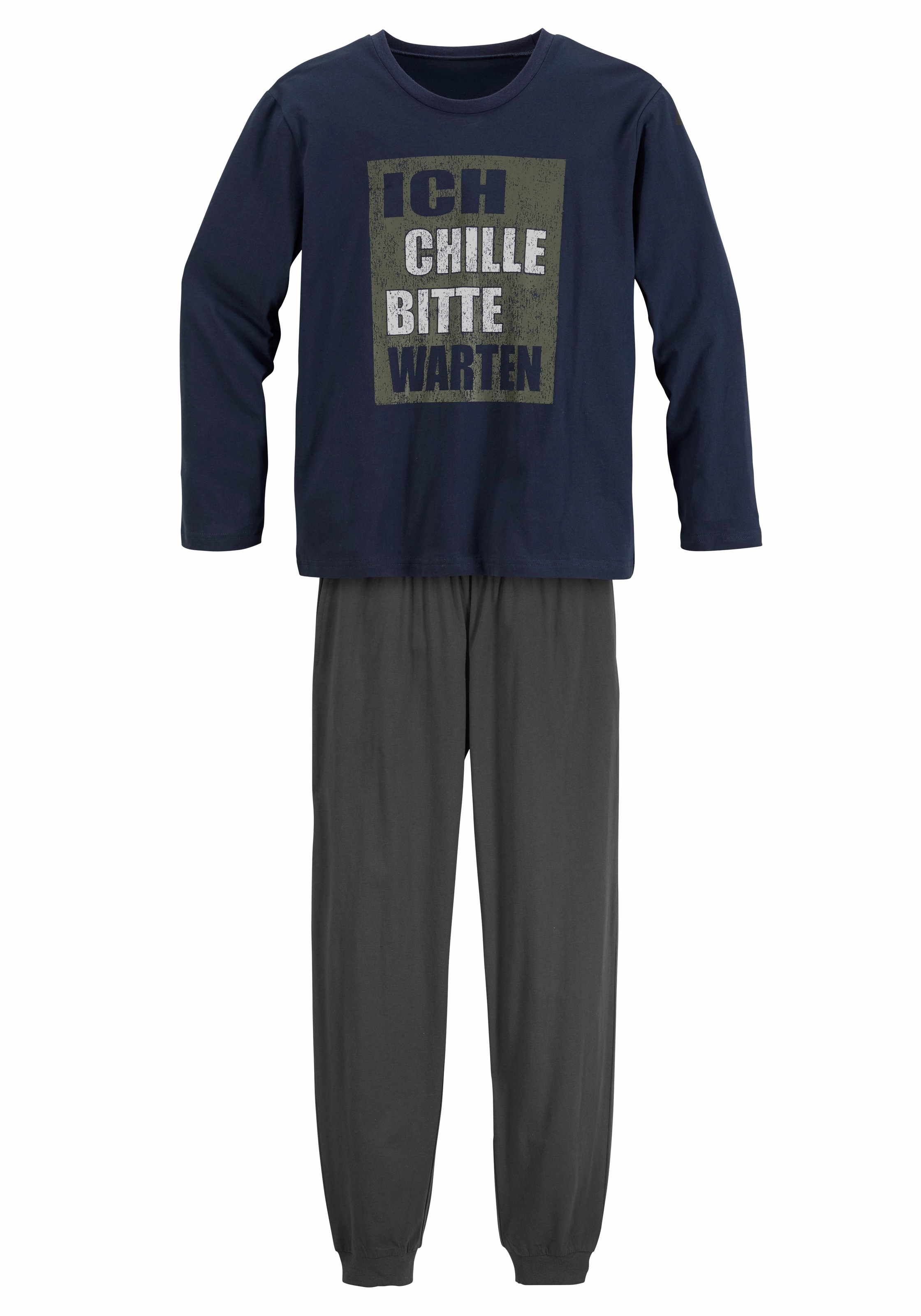 Image of AUTHENTIC LE JOGGER Pyjama 1 Stück, 2 tlg. Schlafanzug mit Spruch "Ich chille bitte warten"