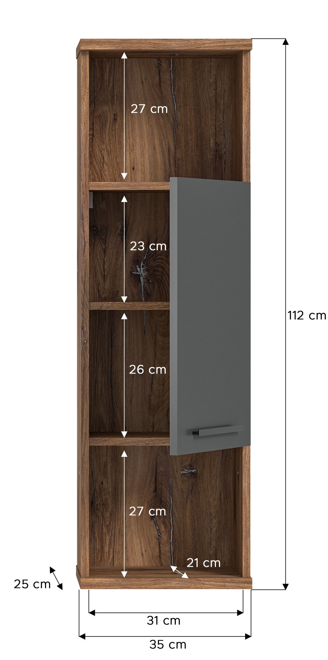 welltime Midischrank »Agen, Breite 35 cm, 1 Tür, 2 offene Fächer, 1 Einlegeboden«, (1 St.), Hängeschrank, Badmöbel, Badschrank, Schrank, Wandschrank, Badezimmer