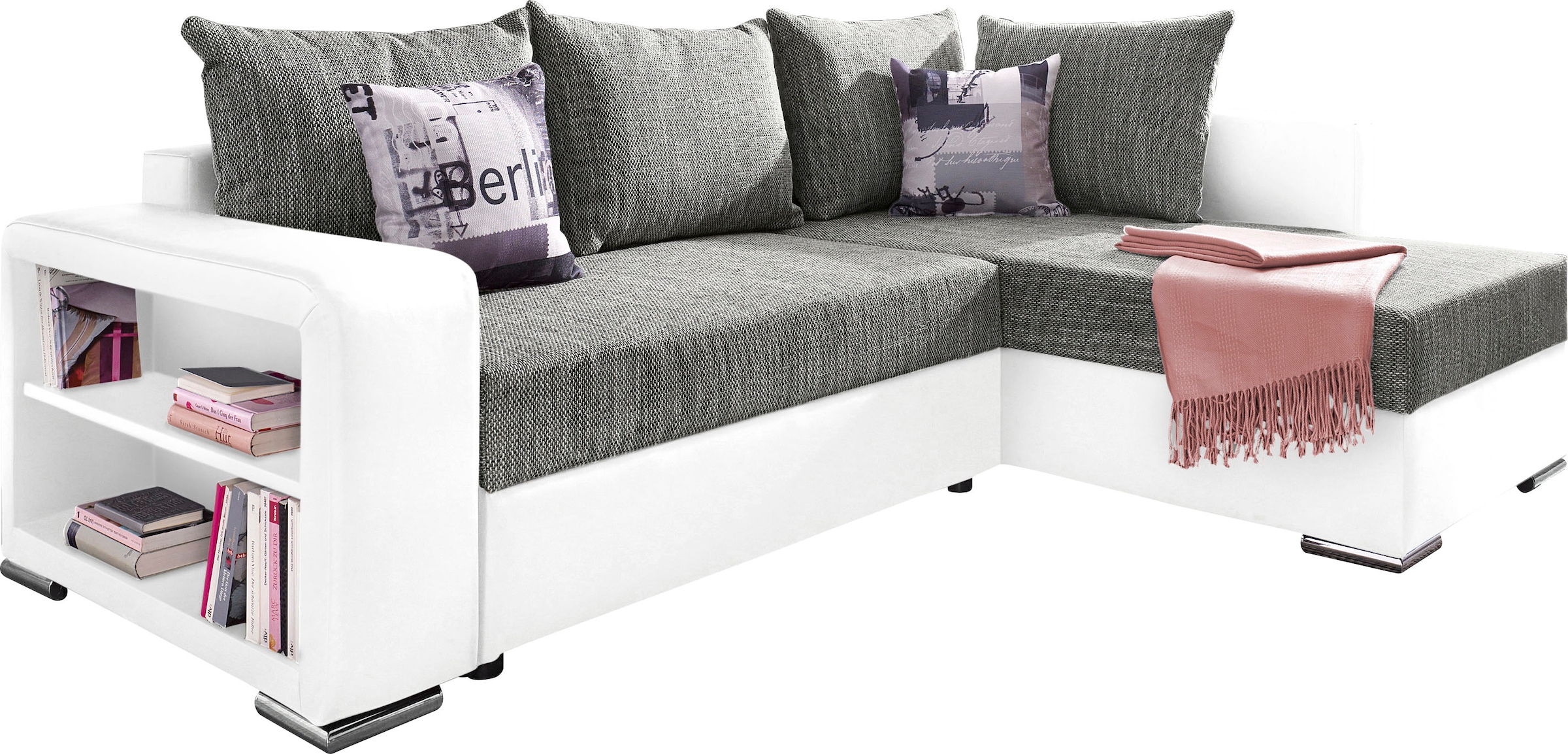 COLLECTION AB Ecksofa »John L-Form«, mit Bettfunktion, Bettkasten und integriertem Regal