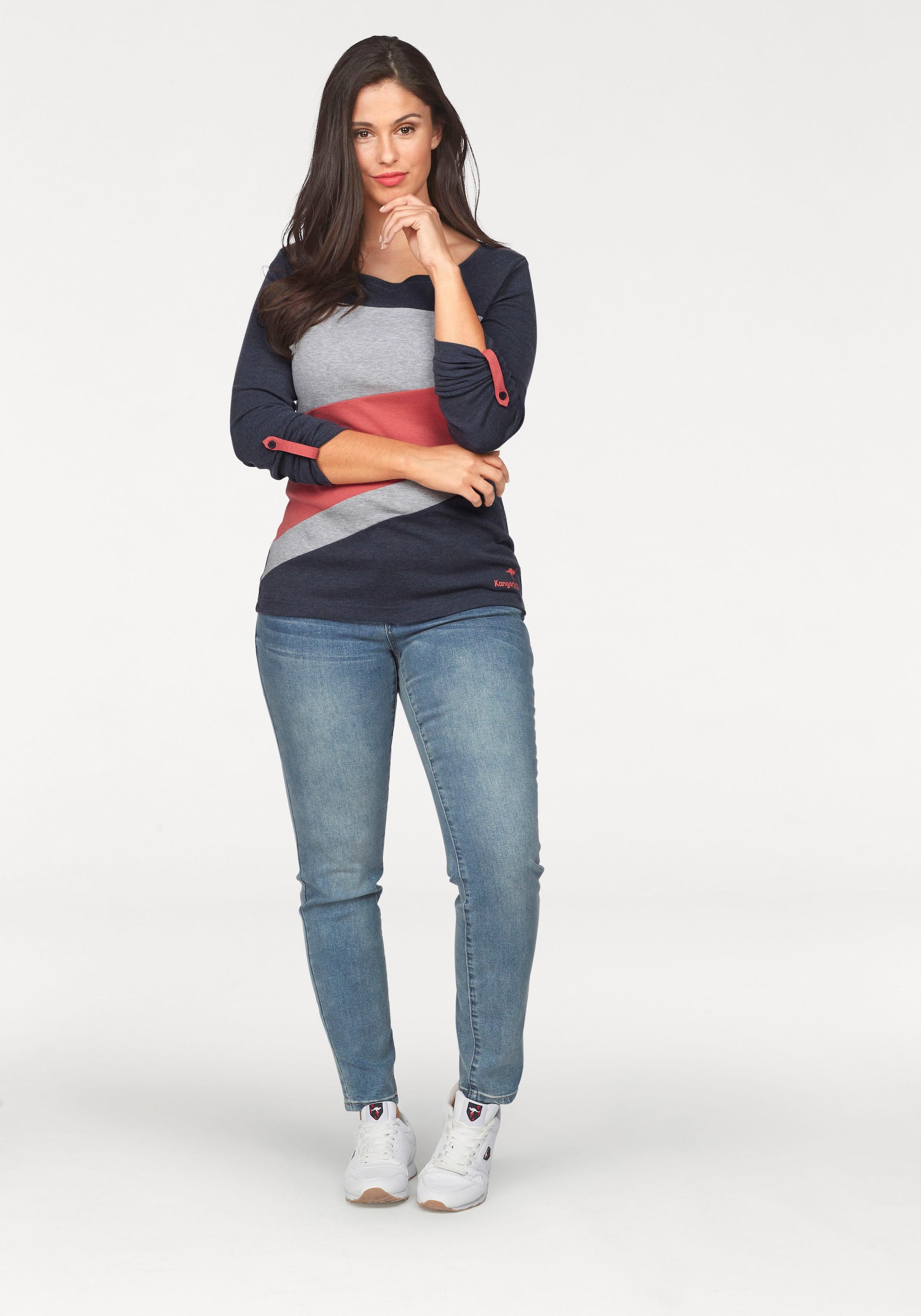 KangaROOS Longsleeve, Langarm, figurbetonte Passform, unifarben, Rundhalsausschnitt
