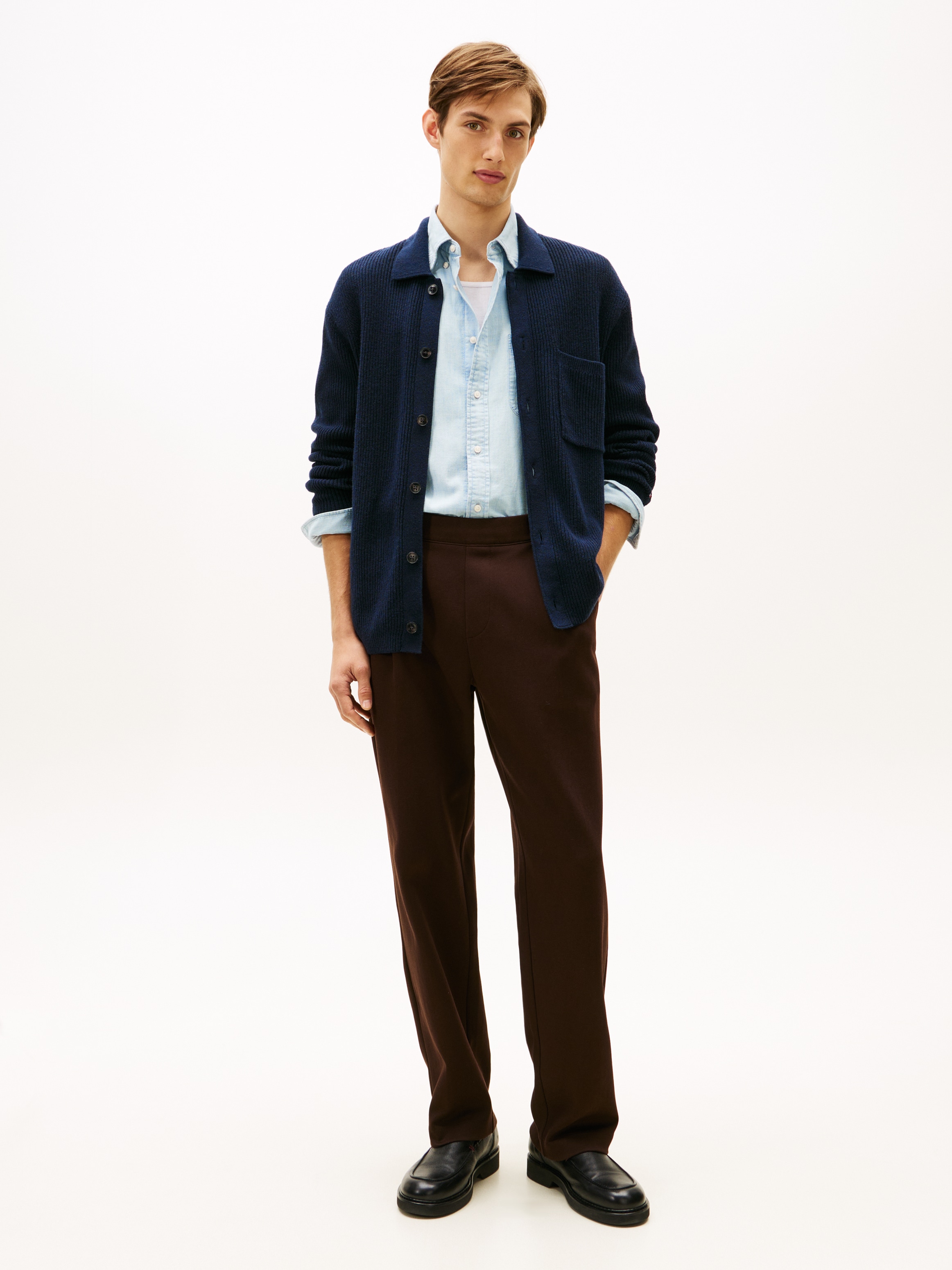 Tommy Hilfiger Cardigan »FISHERMAN RIB COACH« normale Passform, mit halbgespreizten Kragen