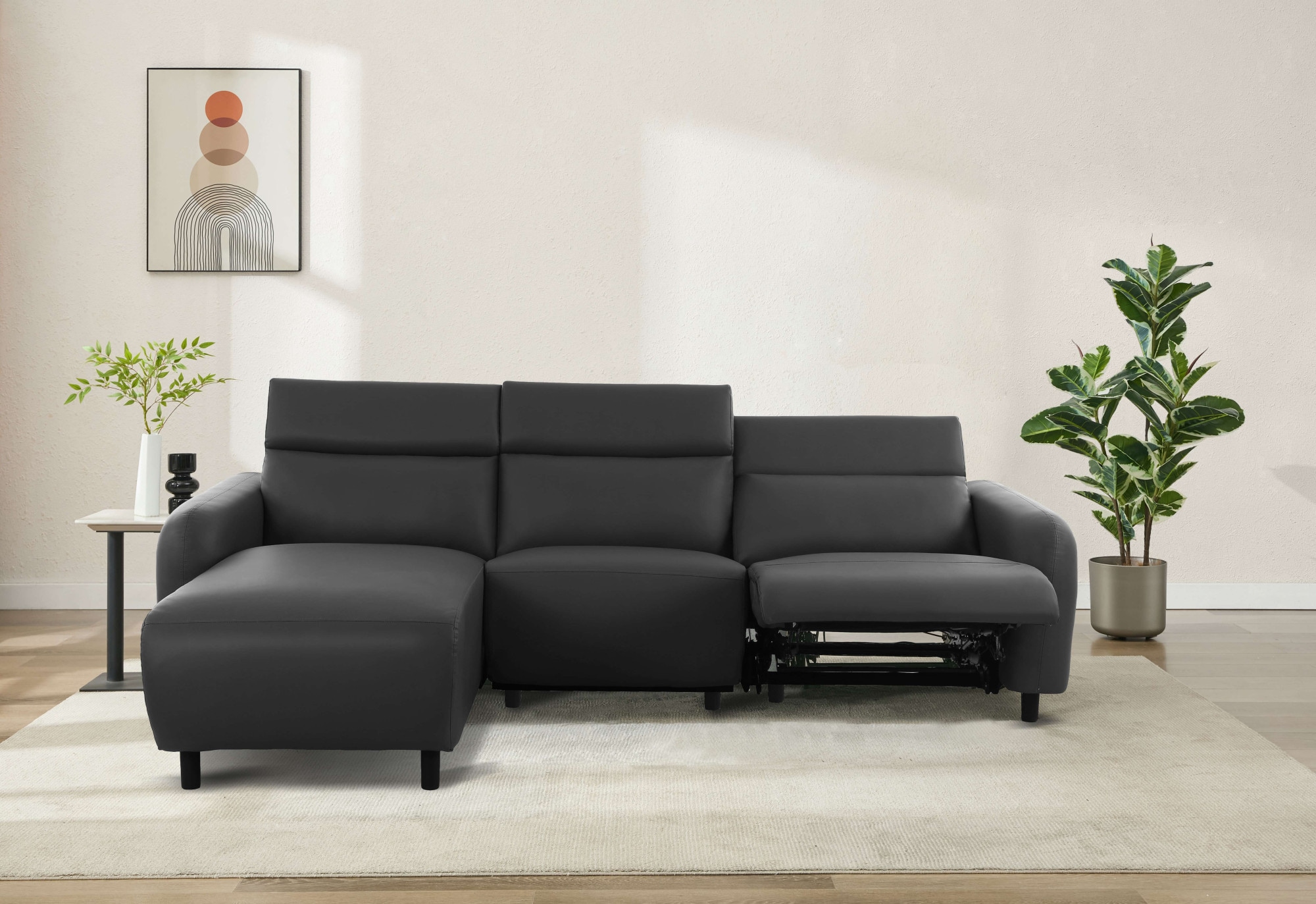 Home affaire Ecksofa »SKAANE Lederoptik, L-Form, 274 cm, manuelle/elektrische Relaxfunktion,« rundes Design, Kopfteilverstellung, Federkernpolsterung