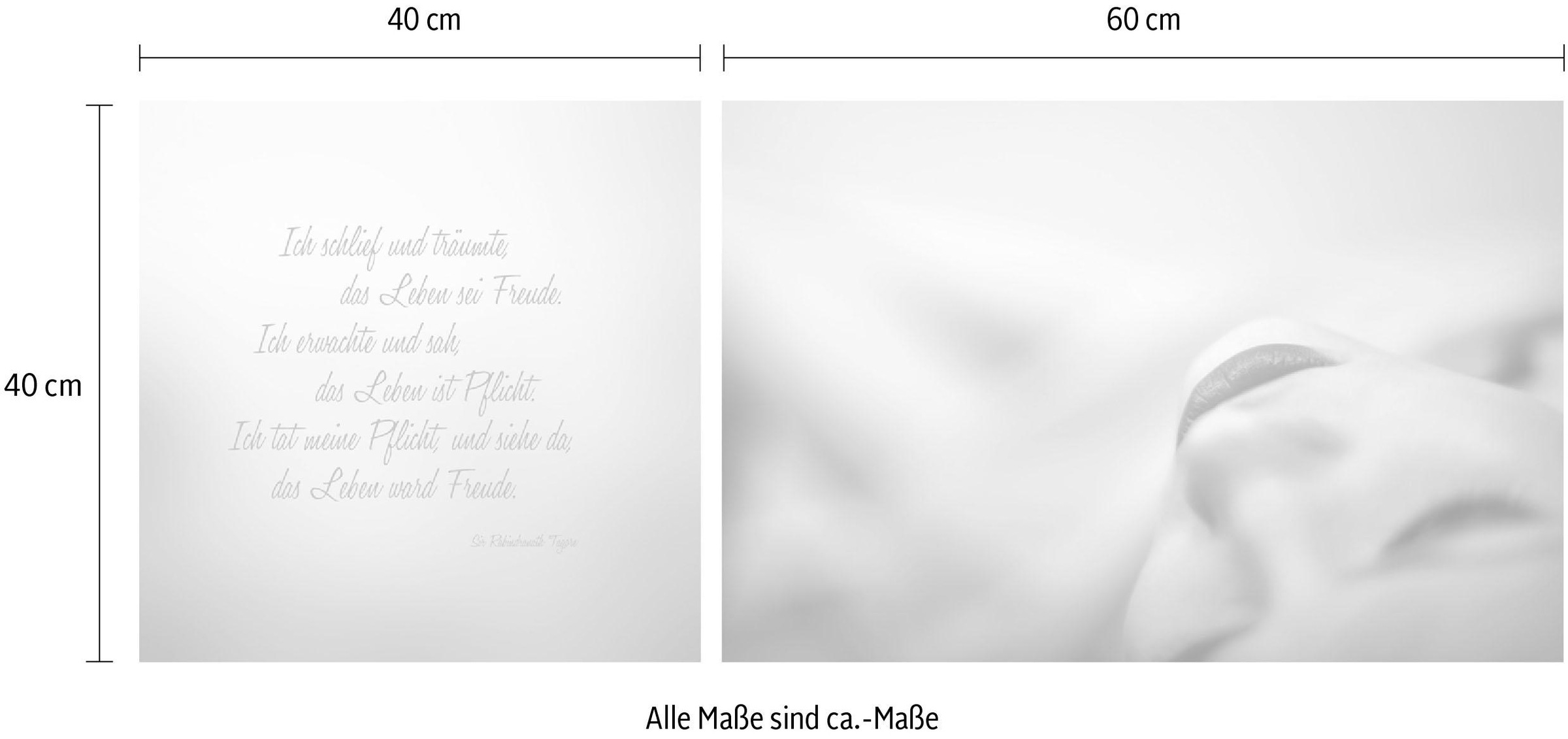 queence Leinwandbild »Freude & Pflicht« Foto | Kunst | Liebessprüche | Menschen | Modern | Schriftzug | Schriftzüge | Spa | Spa Bilder | Sprüche | Sprüche & Texte Set,  Premium-Leinwandstoff, Handarbeit aus Deutschland, Zitat, 2er Set