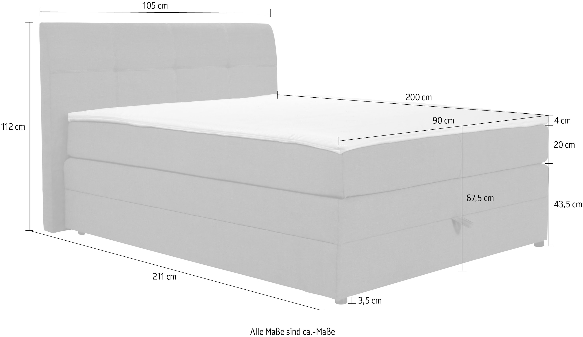 Home affaire Boxspringbett »Finja«, (4 St.), besonders komfortable Liegehöhe, mit praktischem Bettkasten