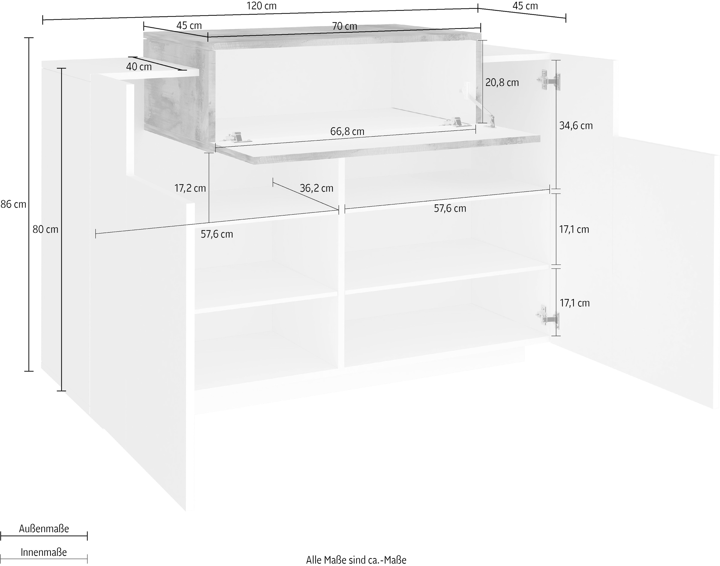 INOSIGN Schuhschrank »Coro, Schuhschrank, Schuhkommode, Schuhregal grifflos Doppeltiefe«, 2 Türen, 1 Klappe, 7 Fächer, Hochglanz Fronten, Breite 120