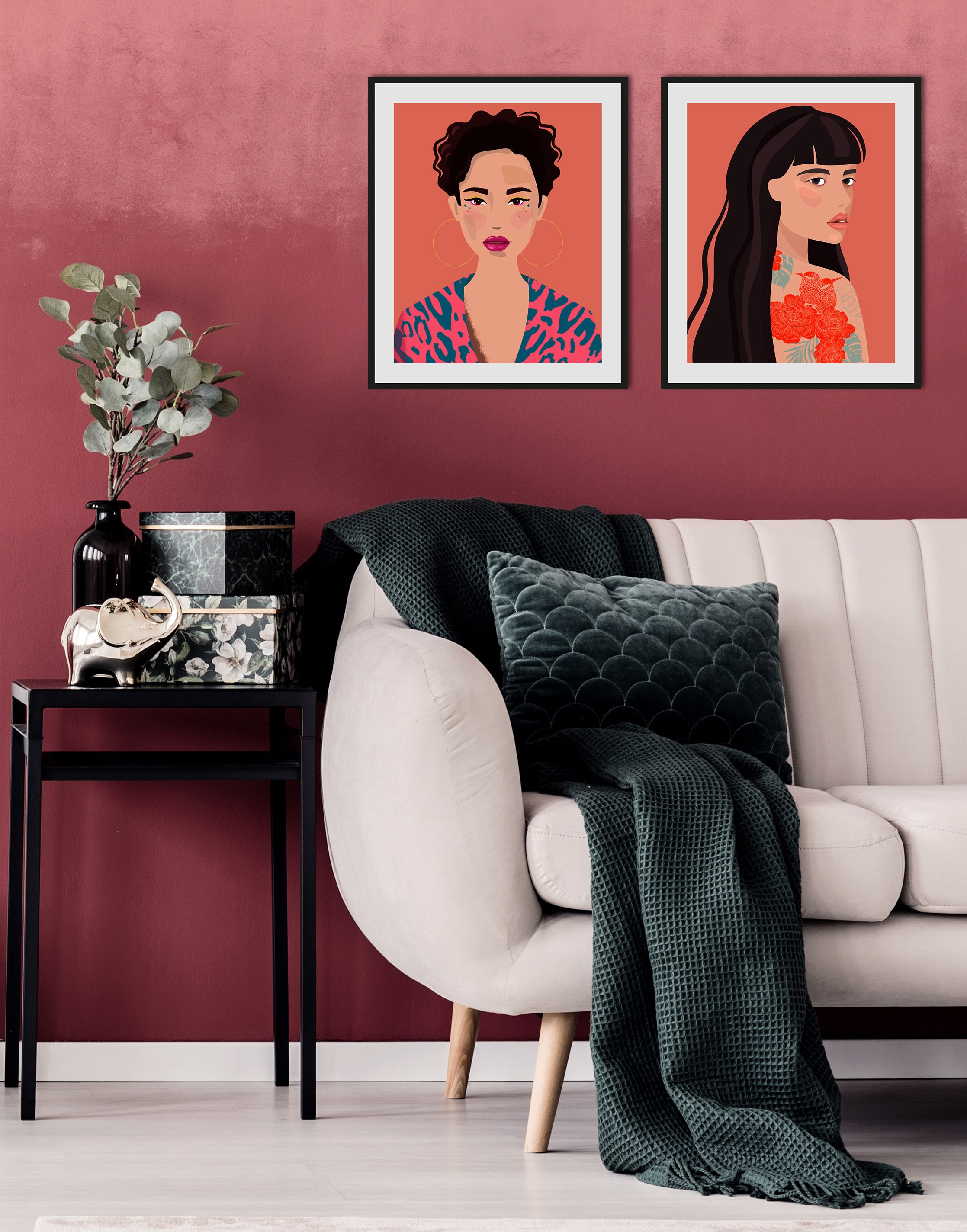 Image of queence Bild "Ajosch" Bilder von Frauen Fashion Frau Magazincover Mode Portrait Porträts 2 Stk. tlg. HD Premium Poster-Druck inkl. Holzrahmen
