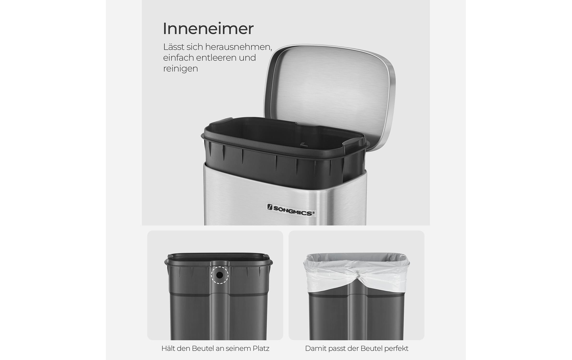 SONGMICS Mülleimer »mit Inneneimer 30 l« Treteimer mit Softclose Funktion