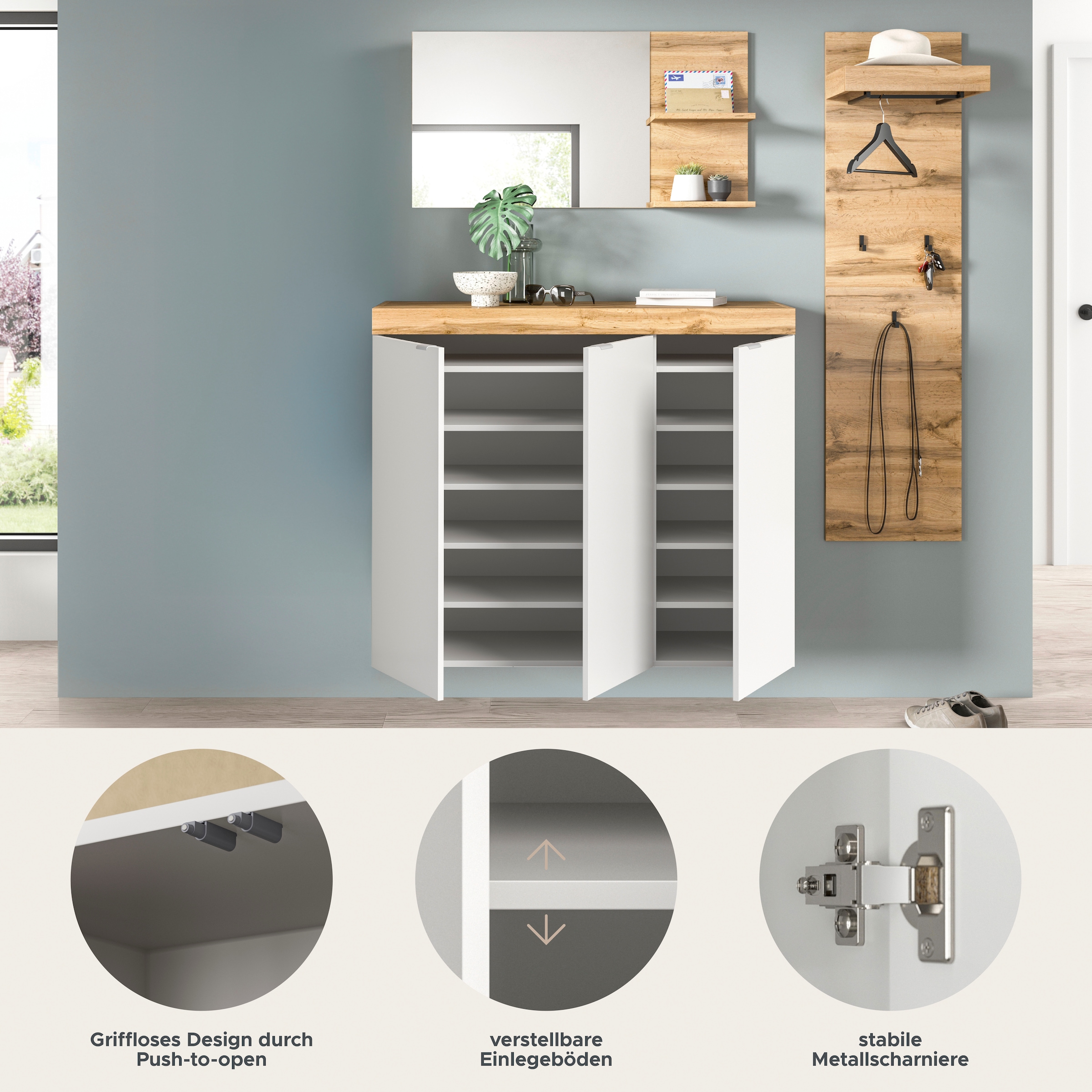 GOODproduct Garderoben-Set »MAMBO II, 3-teilig, hängend oder stehend montierbar« 3 Stk. tlg.