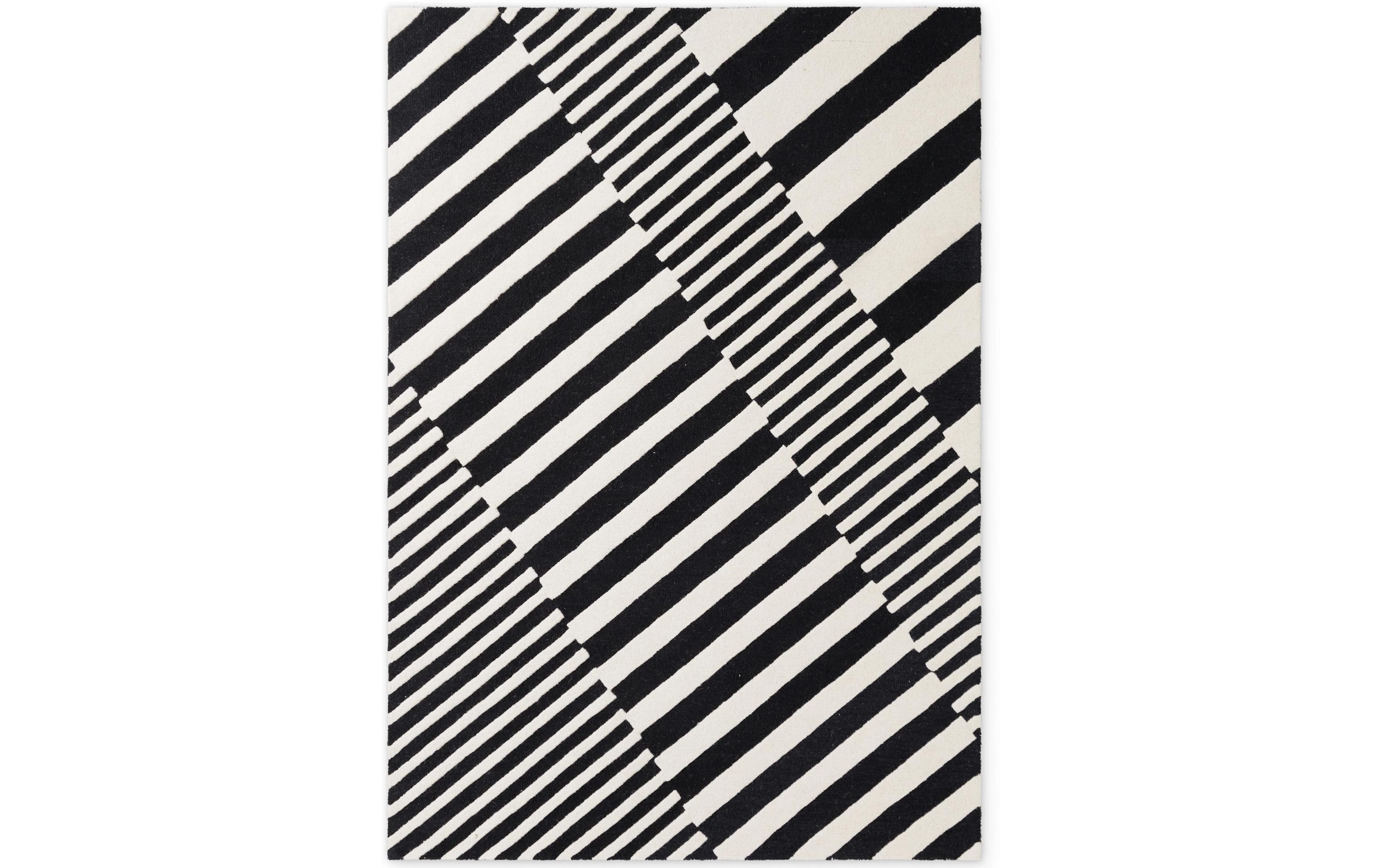 ELLE DECORATION Teppich »Flux« rechteckig 12 mm Höhe Wolle, Natur, Wohnzimmer, schwarz weiss, Geometrisch, Streifen