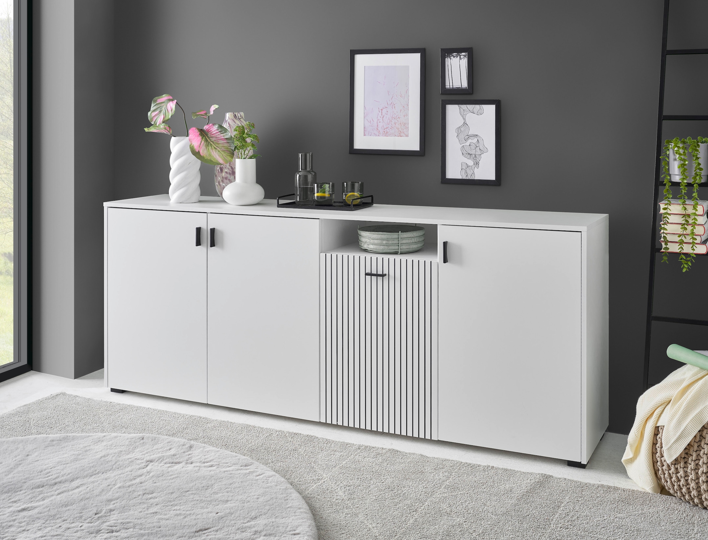 Image of Home affaire Sideboard "Hudson" in moderner Trendfarbe, Griffe aus Metall (Schwarz), Breite 200 cm