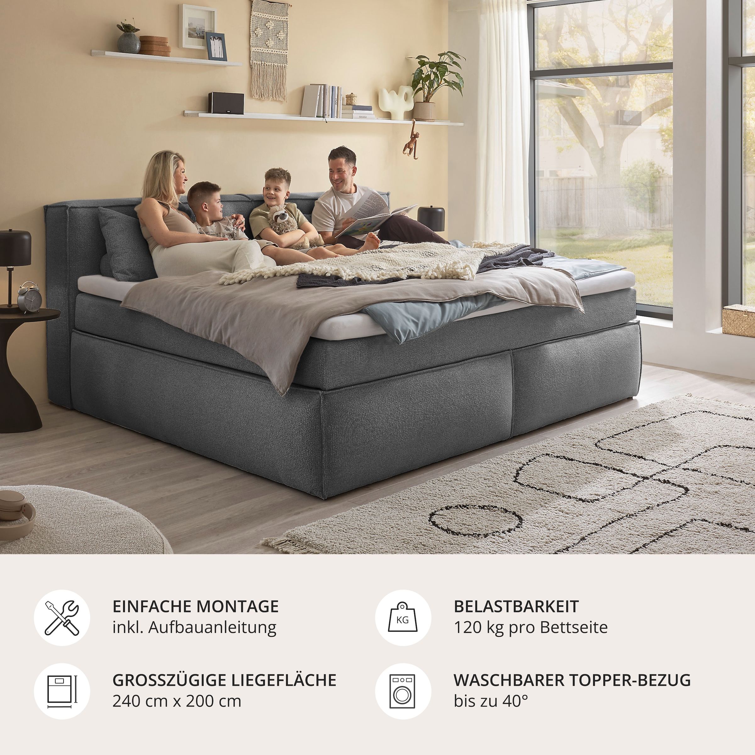 ED EXCITING DESIGN Boxspringbett »Sandon, Familienbett erhältlich in der Grösse 240x200cm« in verschiedenen Farben erhältlich