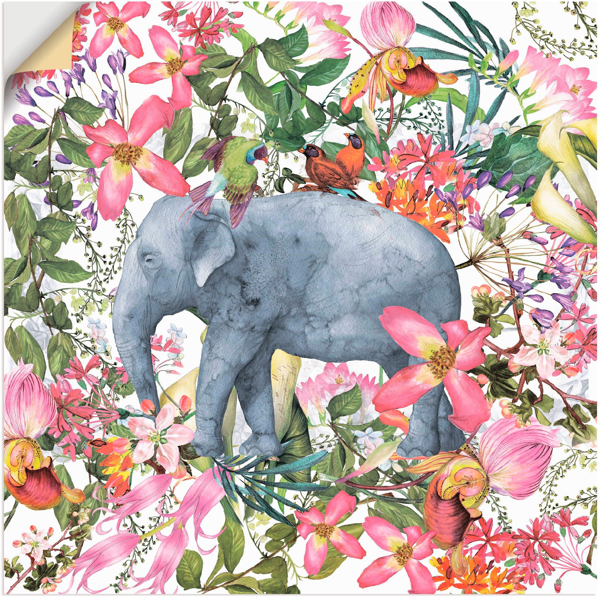 Image of Artland Wandbild »Elefant im Blüten Dschungel«, Wildtiere, (1 St.), in vielen Grössen & Produktarten - Alubild / Outdoorbild für den Aussenbereich, Leinwandbild, Poster, Wandaufkleber / Wandtattoo auch für Badezimmer geeignet bei Ackermann Versand Schweiz