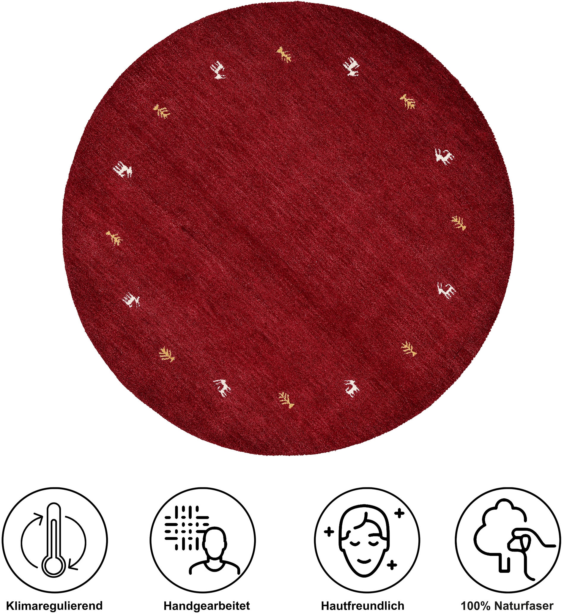THEKO Wollteppich »Gabbeh Motiv, Handweb Teppich, Tiermotiv, reine Wolle, handgewebt«, rund, 14 mm Höhe, reine Wolle, handgewebt, Wohnzimmer, Schlafzimmer, Esszimmer
