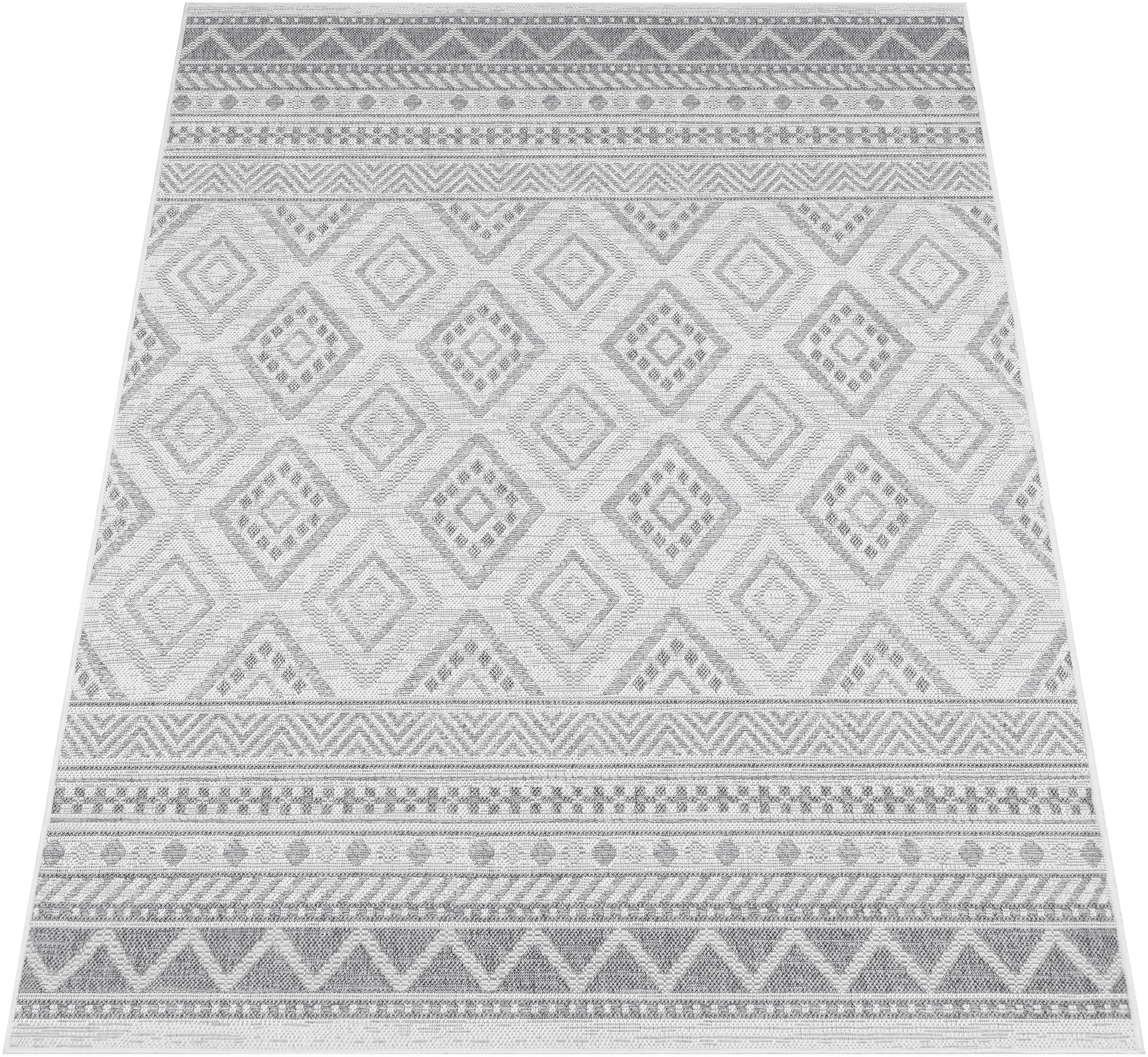 Paco Home Teppich »Vermont 184«, rechteckig, 4 mm Höhe, Flachgewebe, modernes Design mit Rauten, gesteift, Outdoor geeignet