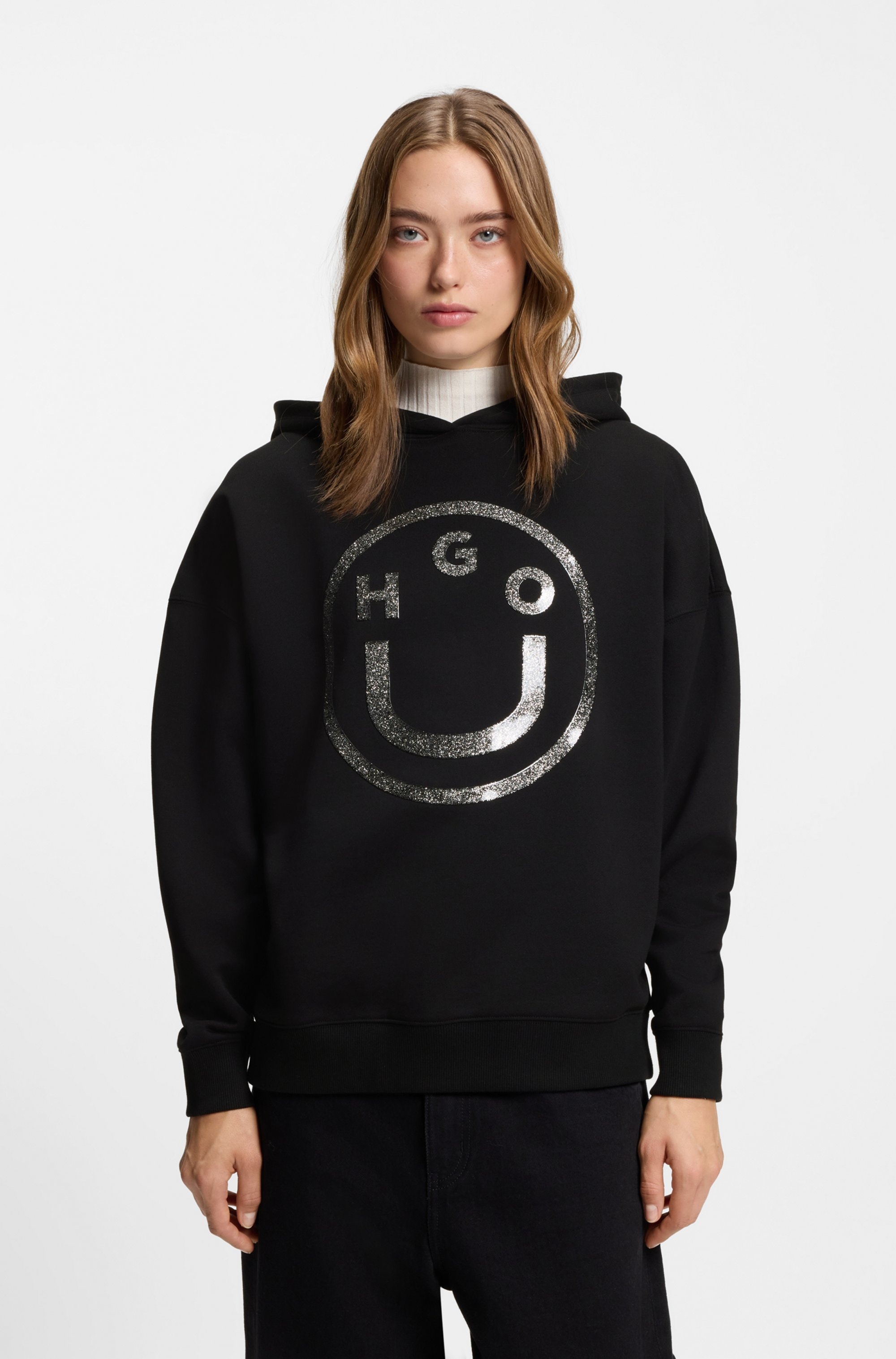 Image of HUGO Hoodie "Dolasa", Relaxed Fit, mit glänzendem Frontprint