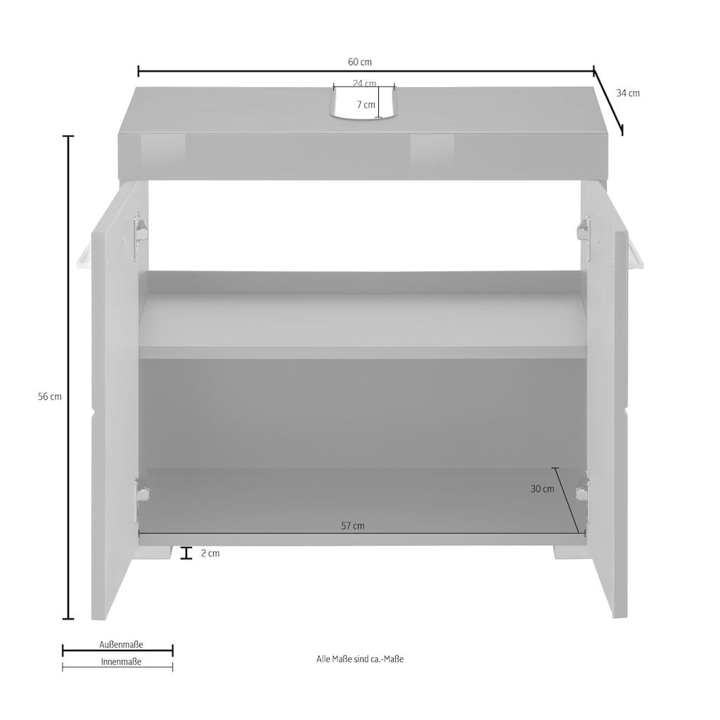 INOSIGN Waschbeckenunterschrank »Avena«, Höhe 56 cm, Badezimmerschrank mit 2 Türen und Aussparung