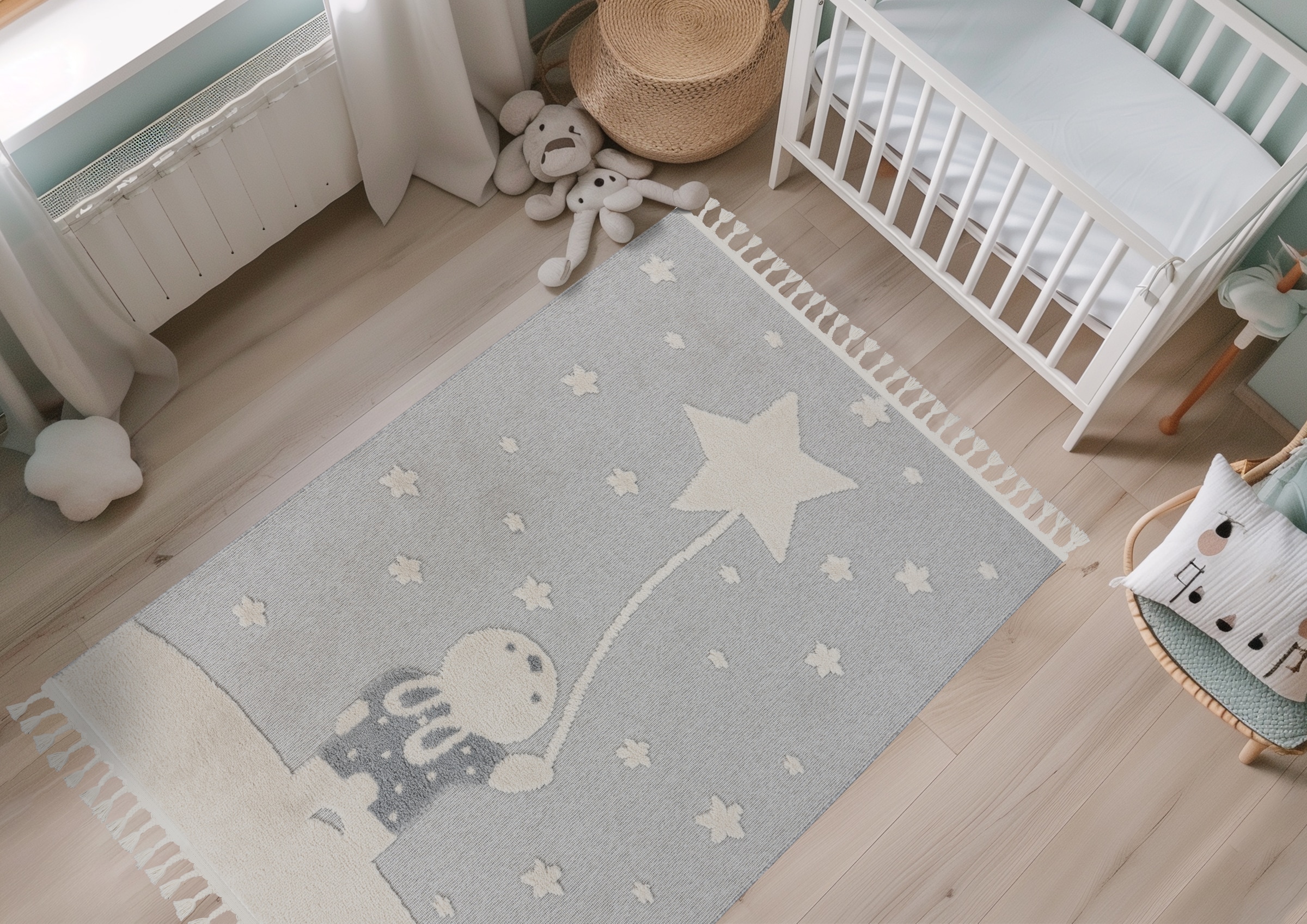 Image of Obsession Kinderteppich "My Fano 393" rechteckig 11 mm Höhe Motiv Hase & Sterne, mit Fransen, auch in rund