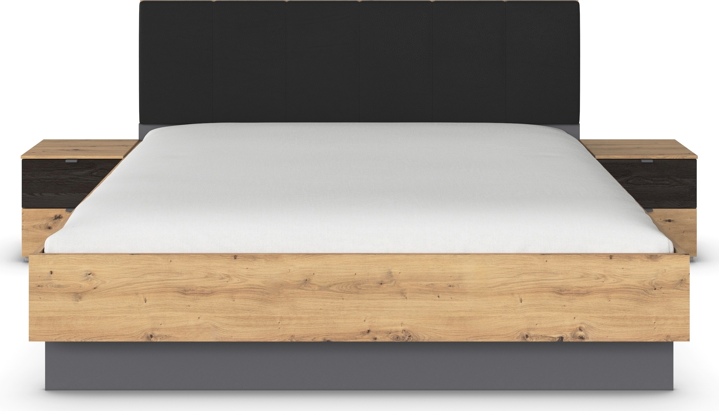 rauch Ensemble de lit »Bett Doppelbett Komfortbett Funktionsbett APOLLON« Surface de couchage 180x200, option avec banc de lit et rangement, 3 pièces tlg. tête de lit rembourrée en imitation cuir noir, 2 tables de nuit FABRIQUÉ EN ALLEMAGNE